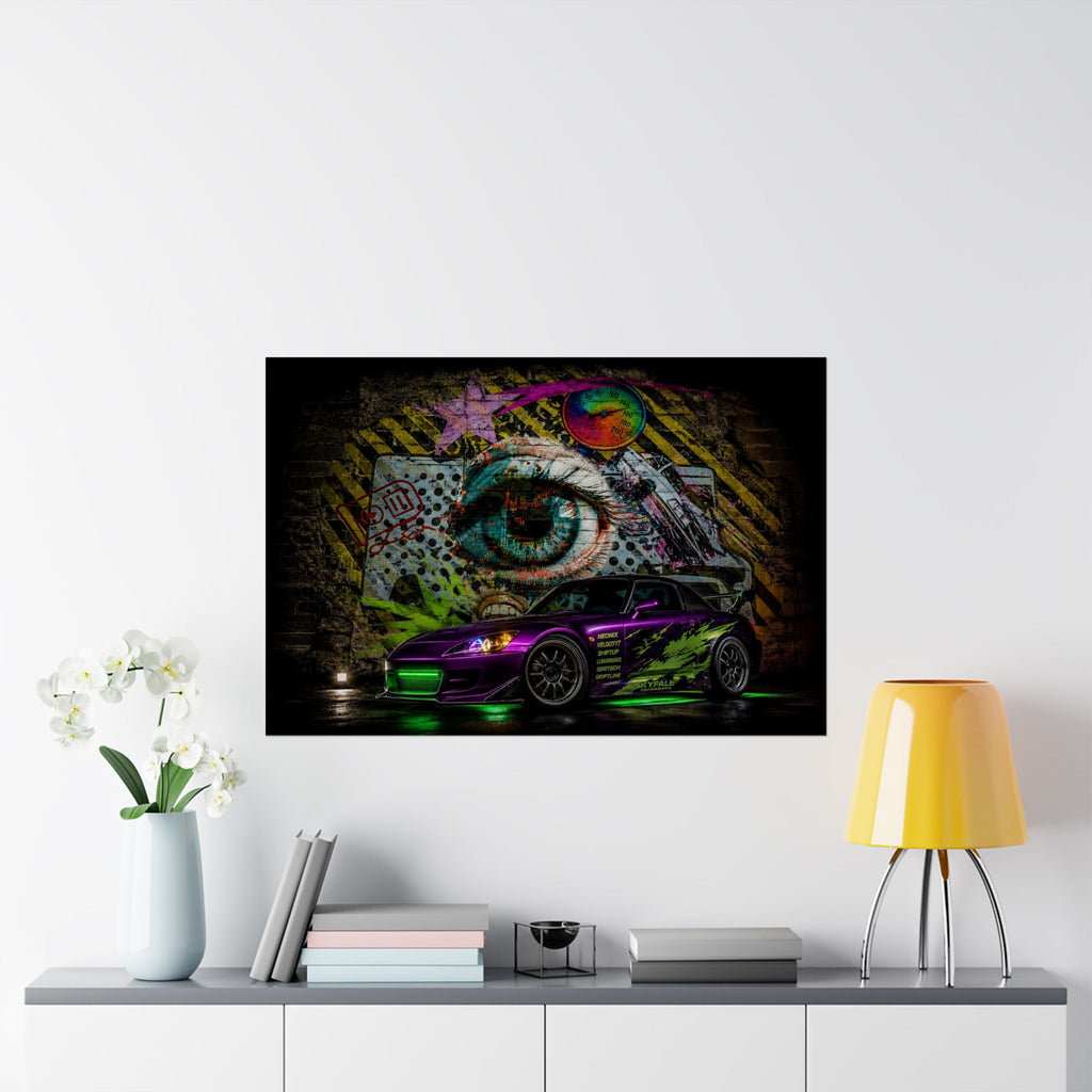 Graffiti Sports Car Matte Poster — Neon Drift Street Art Wall Print