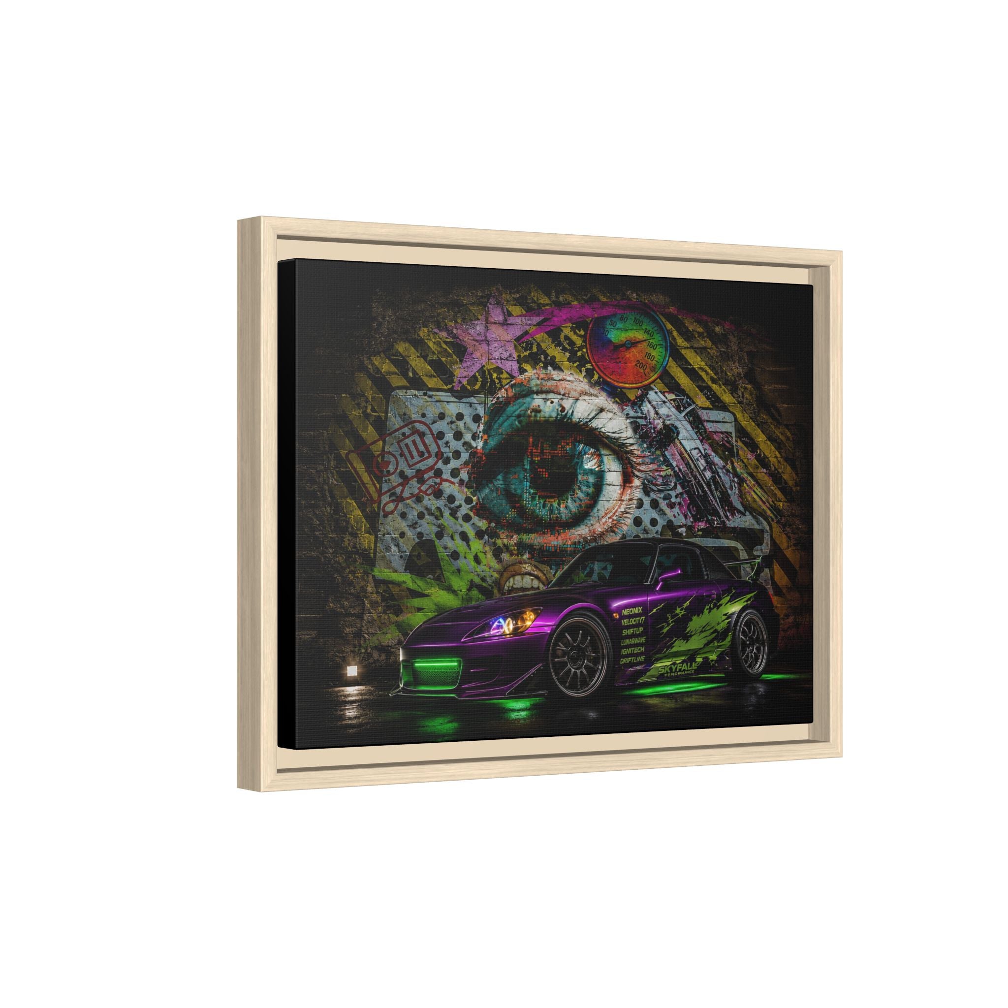 Graffiti Sports Car Matte Canvas - Framed Wall Art