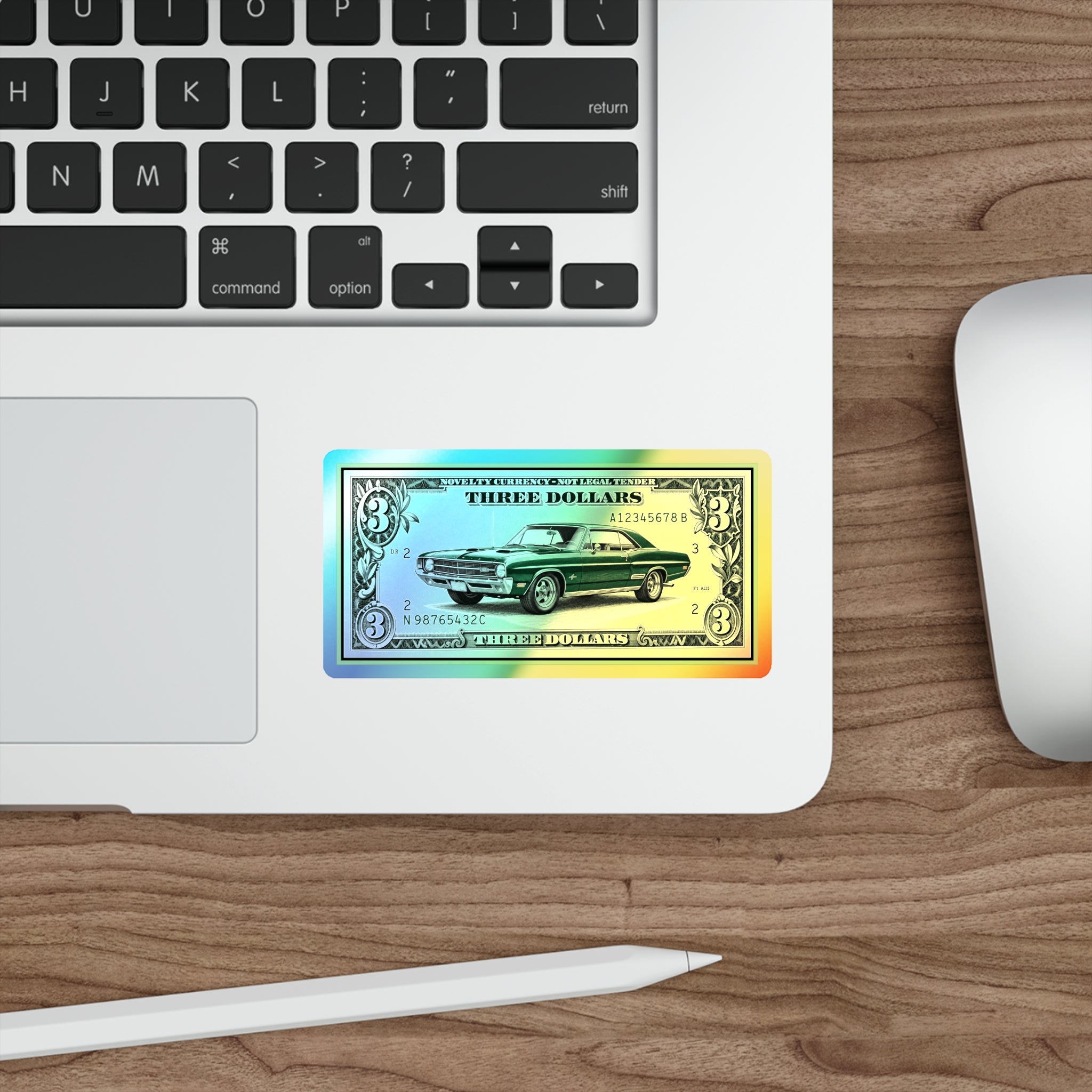Holographic Classic Car Dollar Sticker — Die-Cut Three Dollar Bill