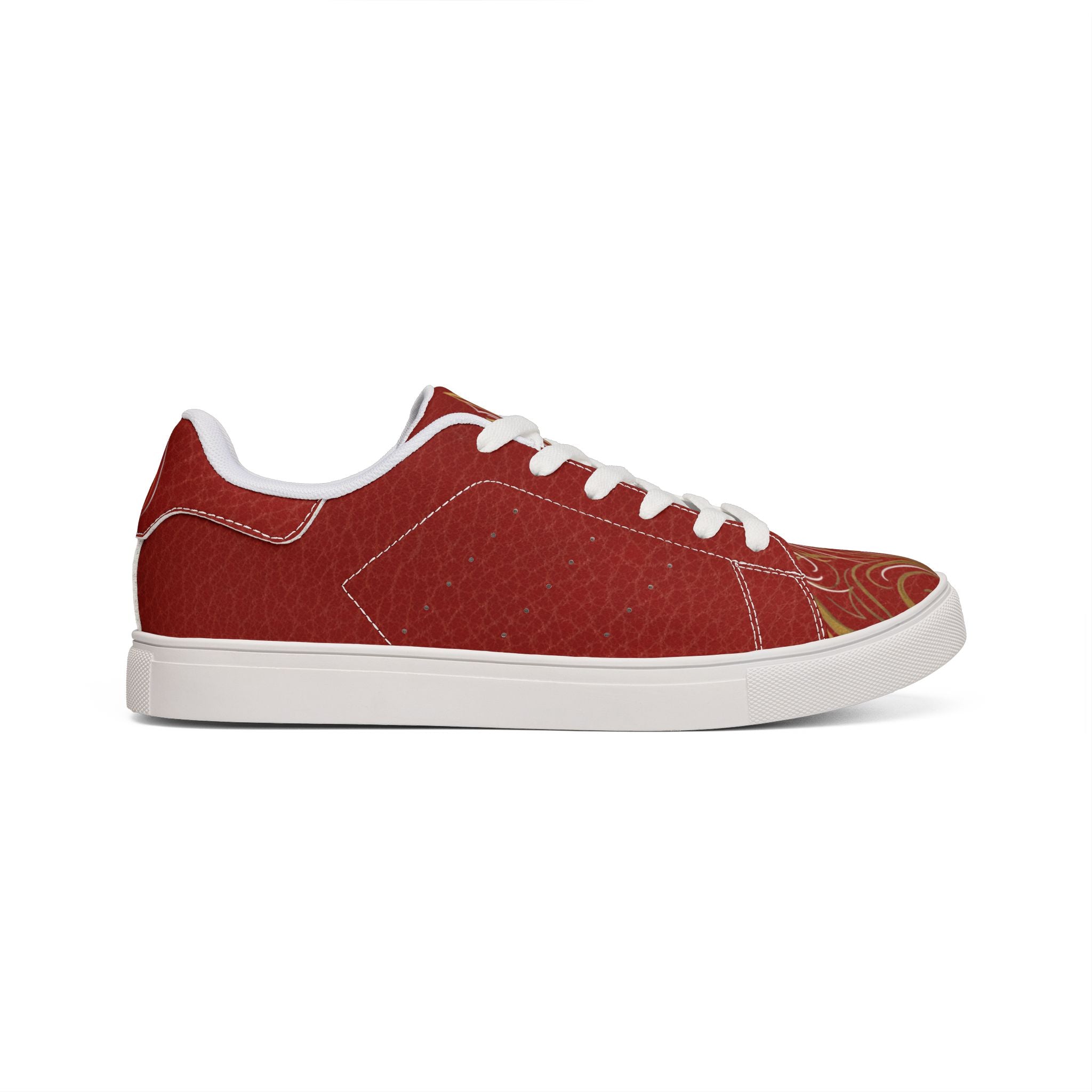 Men's Red Pinstriped Leather Sneakers — Low-Top Casual Shoes