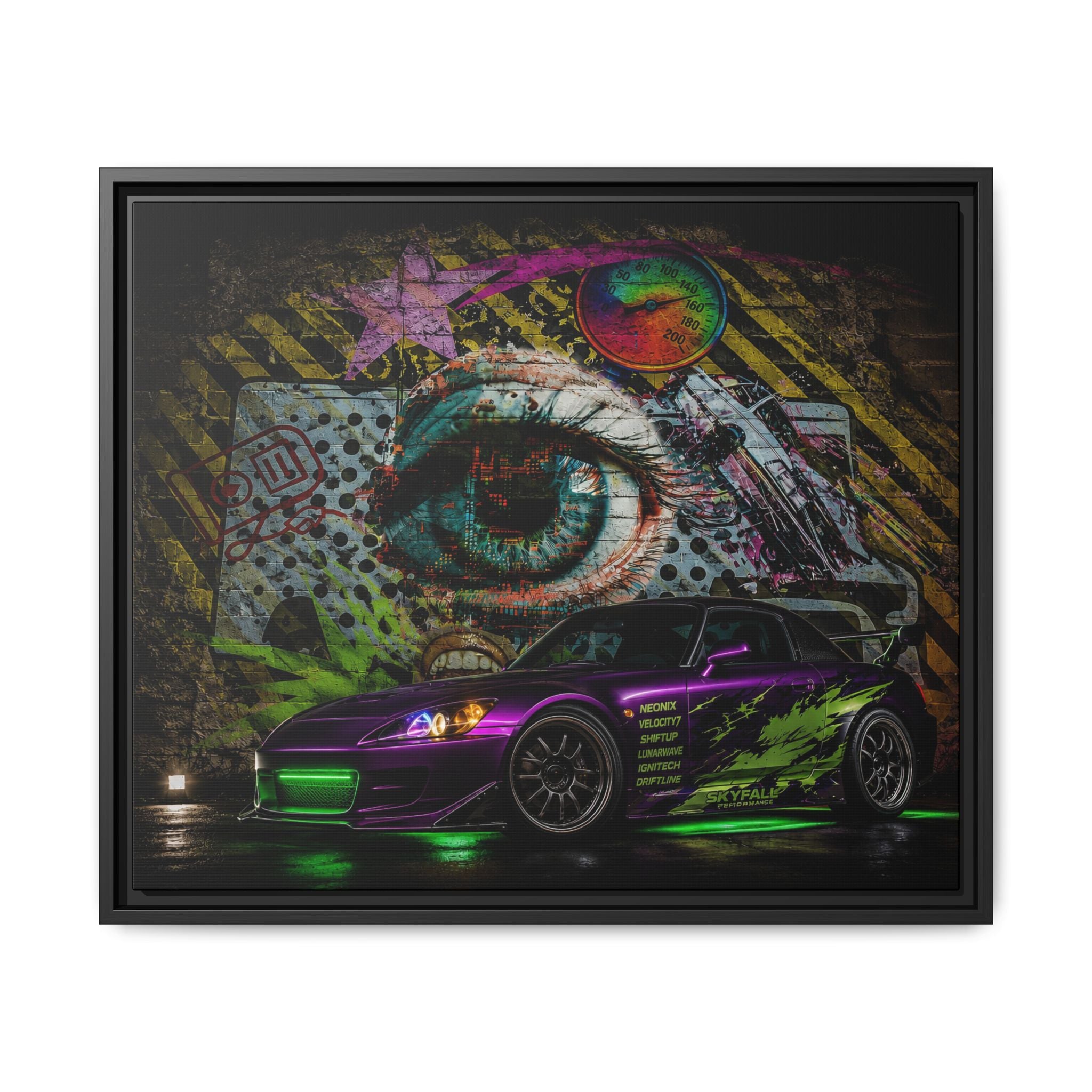 Graffiti Sports Car Matte Canvas - Framed Wall Art