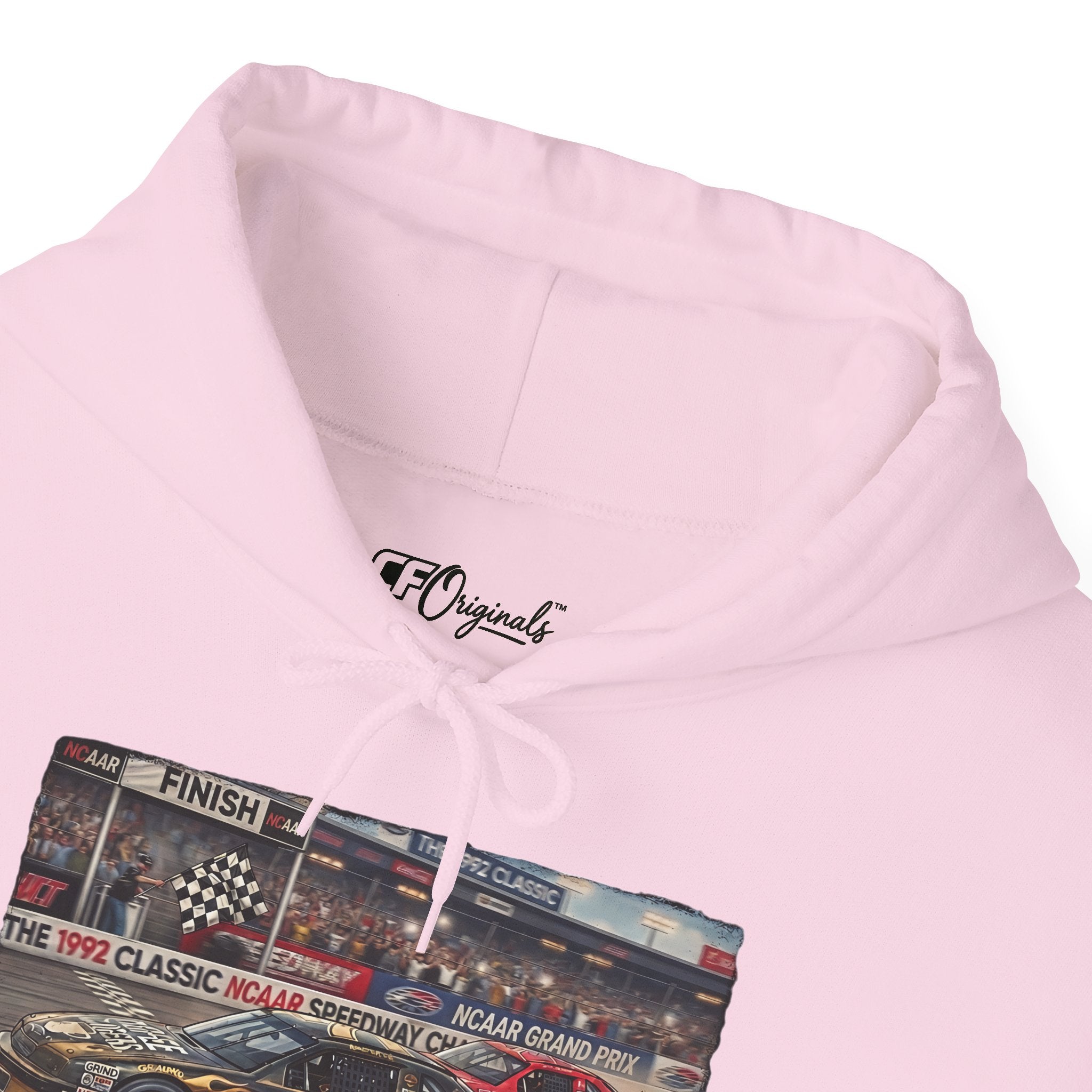 Racing Garage Hooded Sweatshirt — Vintage Racecar Track Scene