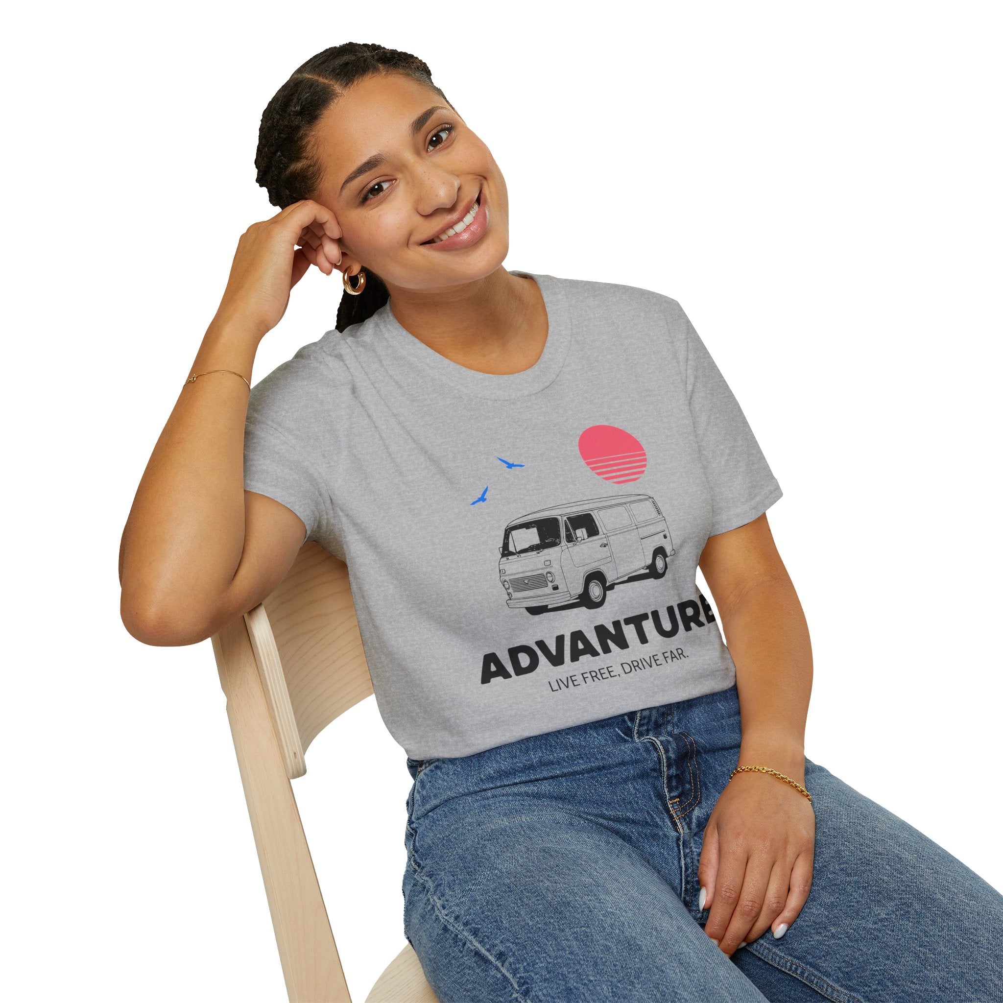 Adventure Van T‑Shirt — Retro Camper Sunset Graphic Tee