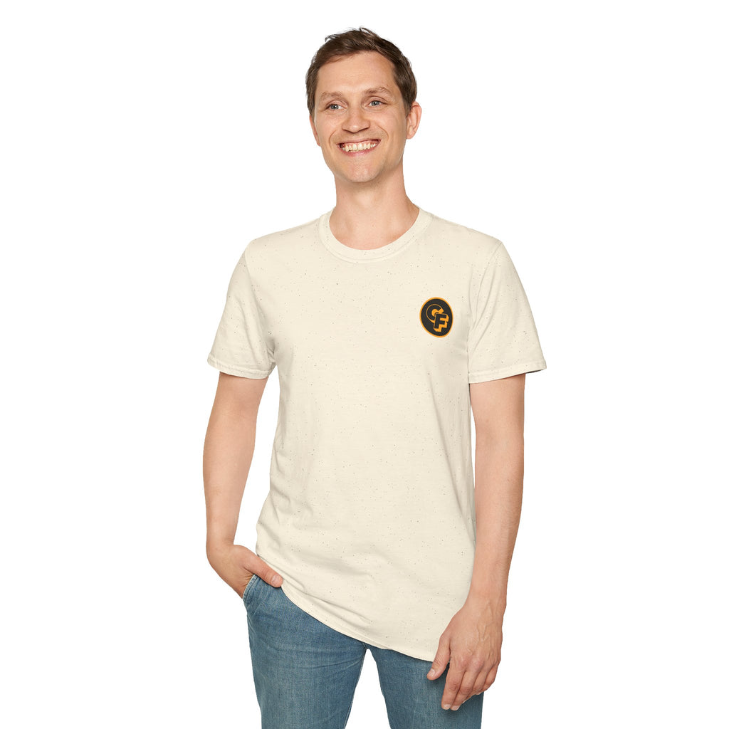 Minimal Orange CF Logo T-Shirt — Subtle Chest & Statement Back Graphic
