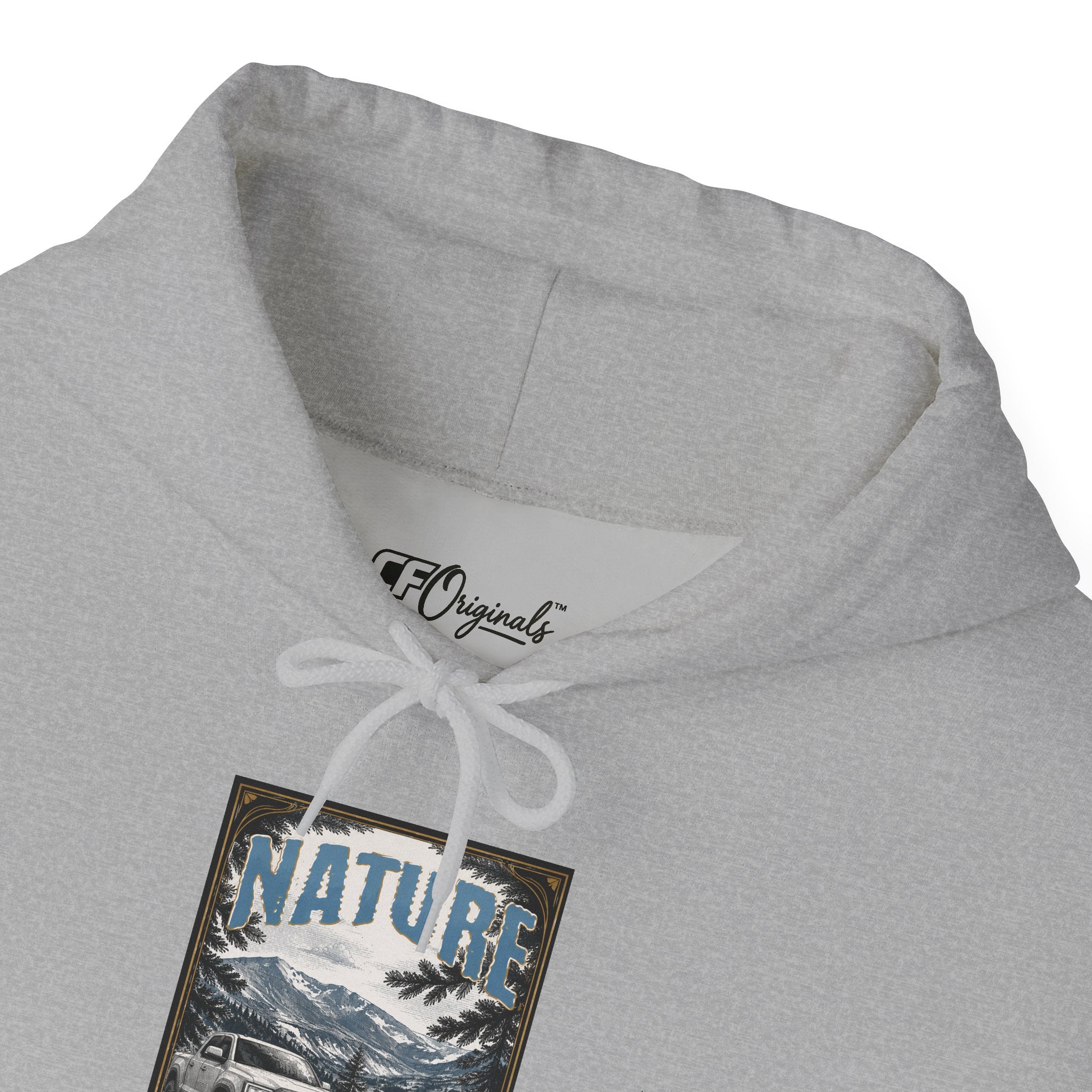 Nature Is Calling Hoodie — Scenic Mountain Graphic Hooded Sweatshirt with Sleeve Paisley Art