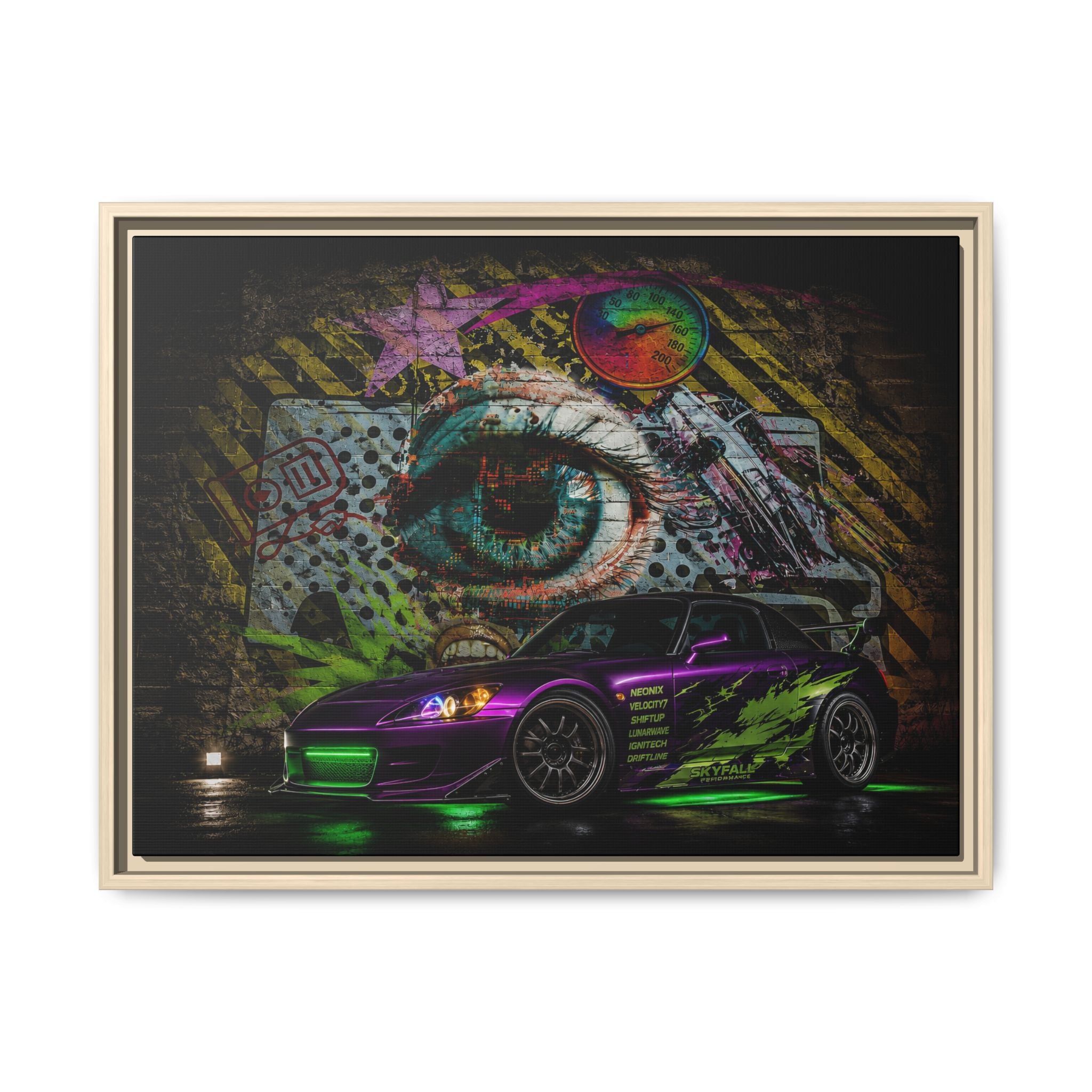 Graffiti Sports Car Matte Canvas - Framed Wall Art
