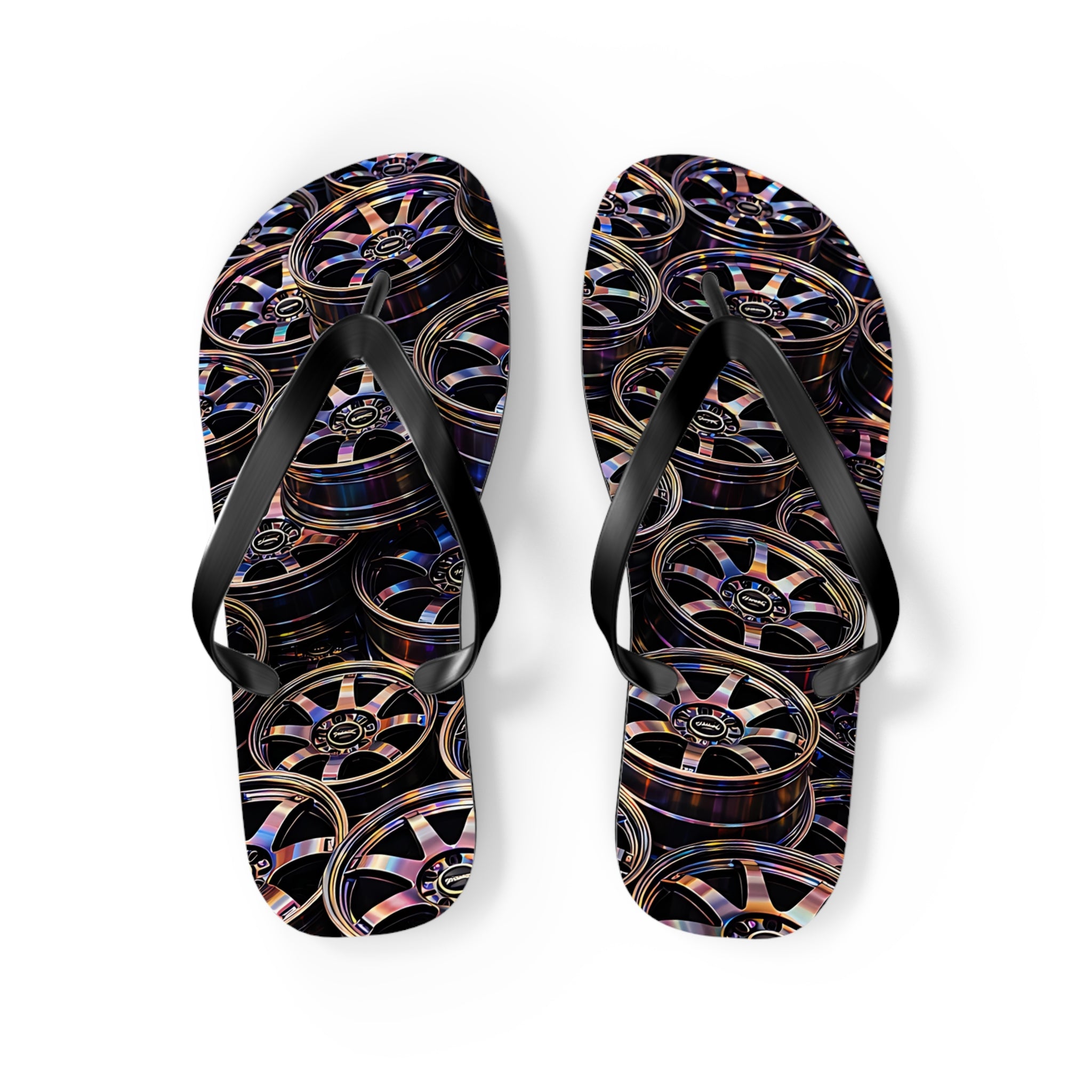 Rim Stack Flip Flops — Automotive Alloy Wheel Pattern Beach Sandals