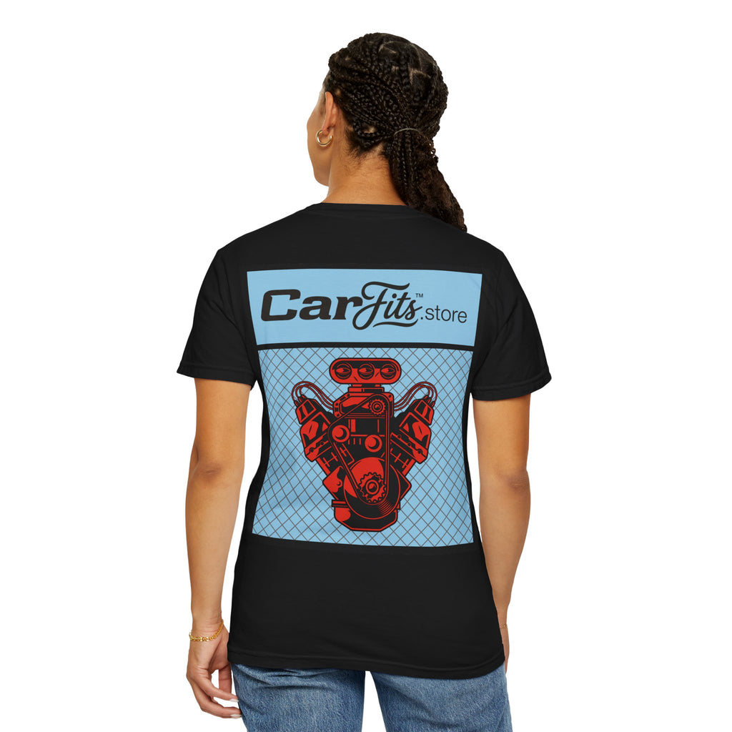 CarFits.store Big Prints T-Shirt — Retro Engine & Scenic Drive