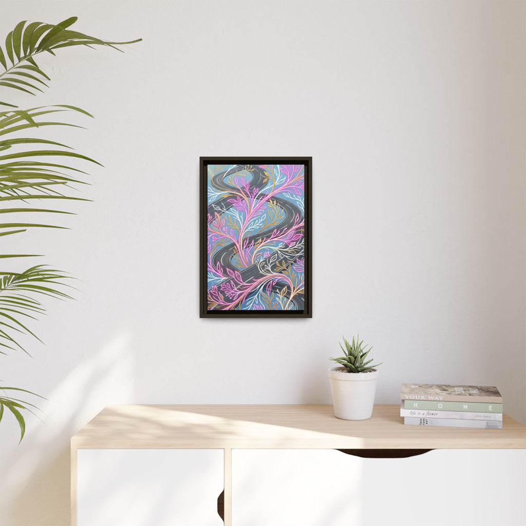 Framed Matte Canvas Floral Vines Wall Art — Pastel Botanical Abstract