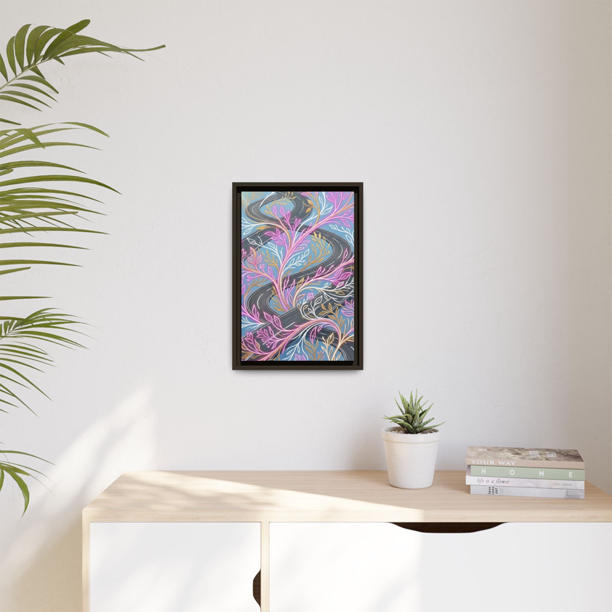 Framed Matte Canvas Floral Vines Wall Art — Pastel Botanical Abstract