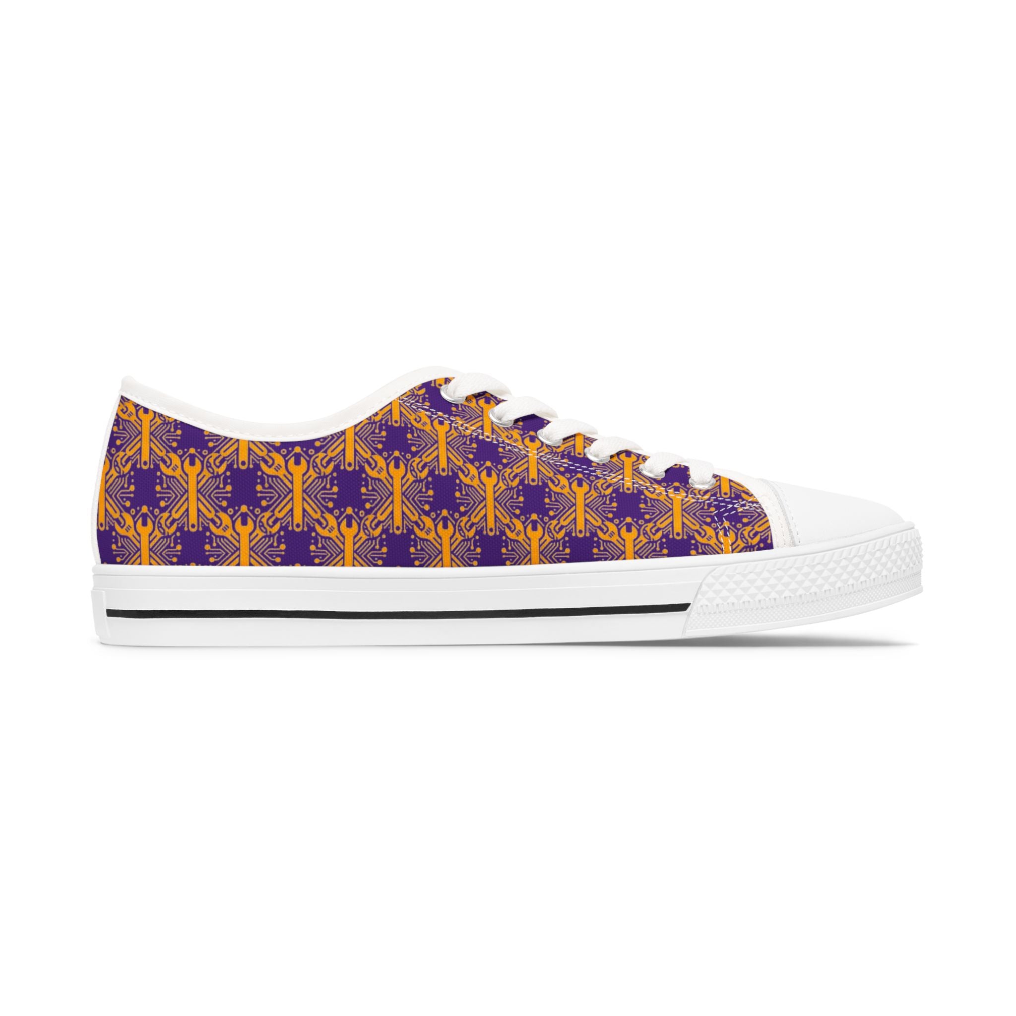 Purple & Gold Wrench Pattern Canvas Low Tops