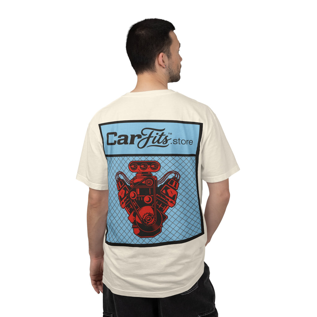 CarFits.store Big Prints T-Shirt — Retro Engine & Scenic Drive