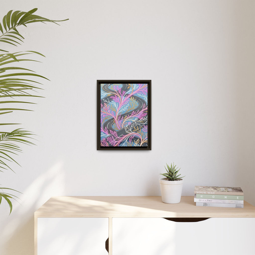 Framed Matte Canvas Floral Vines Wall Art — Pastel Botanical Abstract