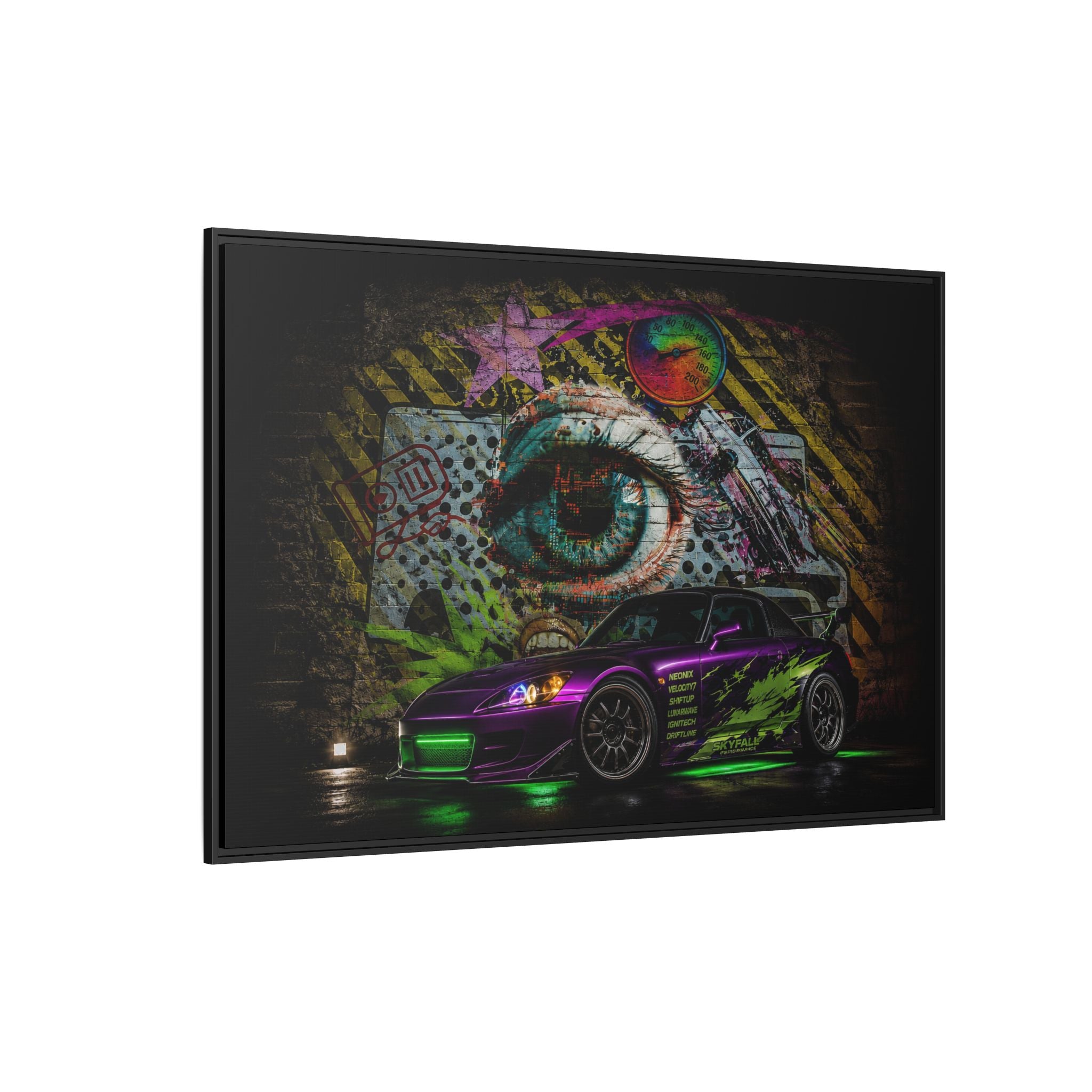 Graffiti Sports Car Matte Canvas - Framed Wall Art