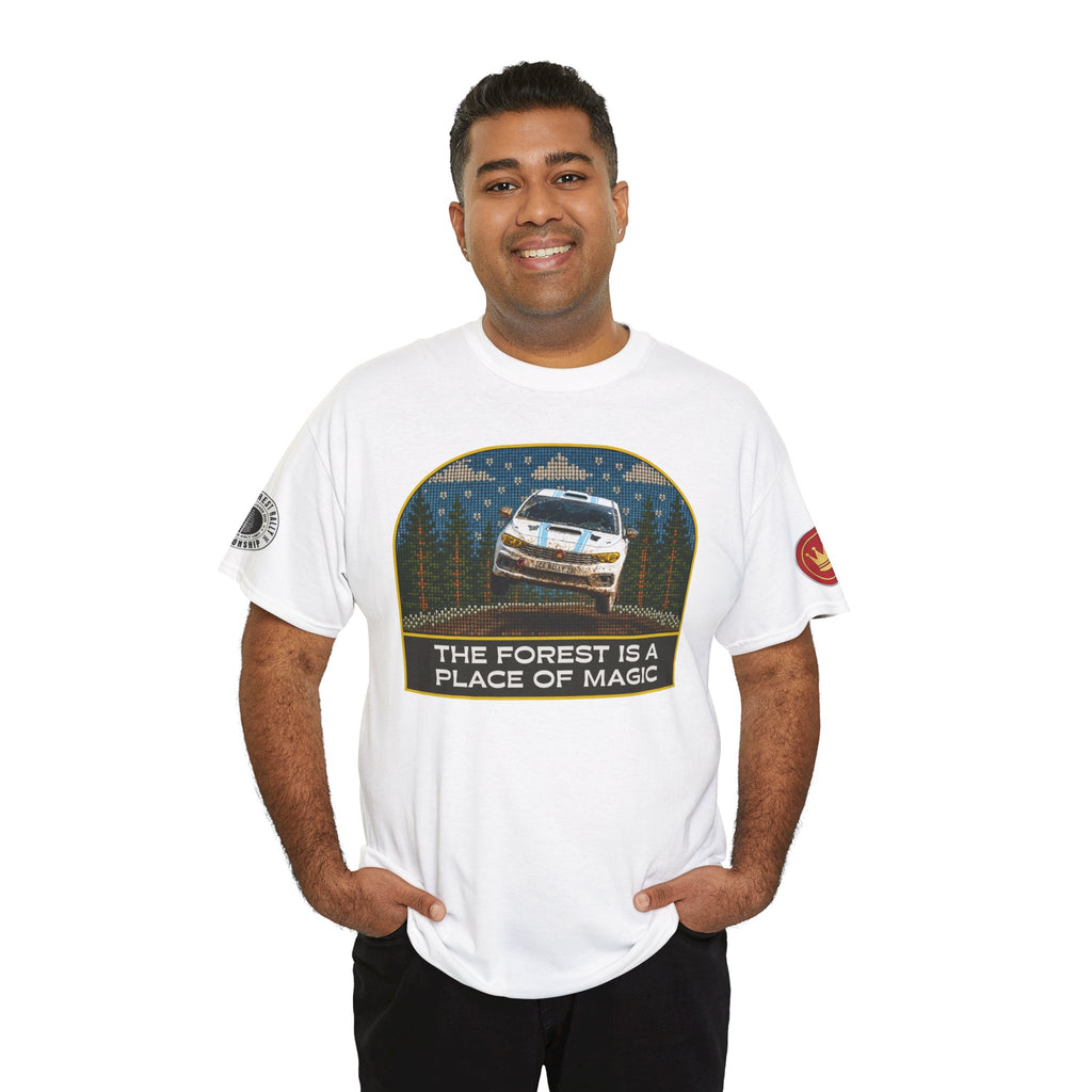 Forest Rally T‑Shirt – 'The Forest Is a Place of Magic' Cross-stitched Style Graphic