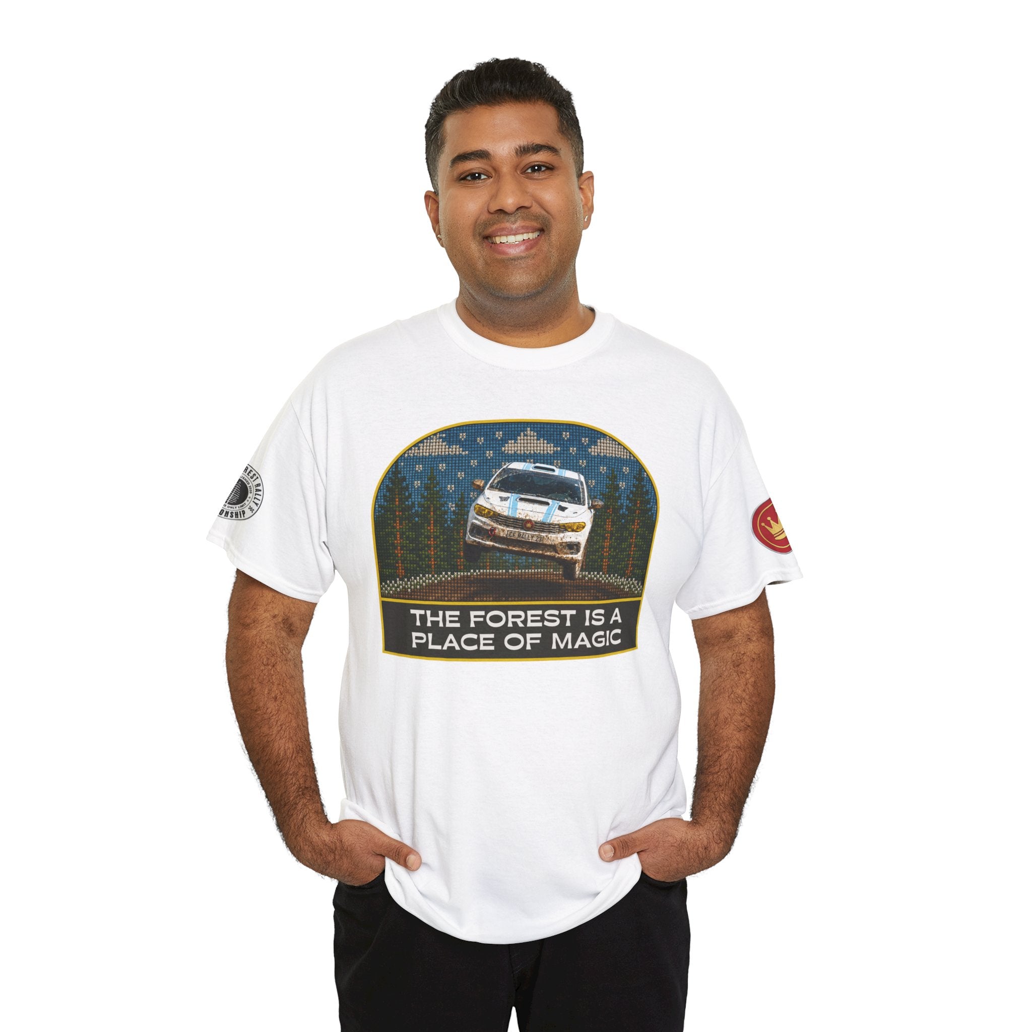 Forest Rally T‑Shirt – 'The Forest Is a Place of Magic' Cross-stitched Style Graphic