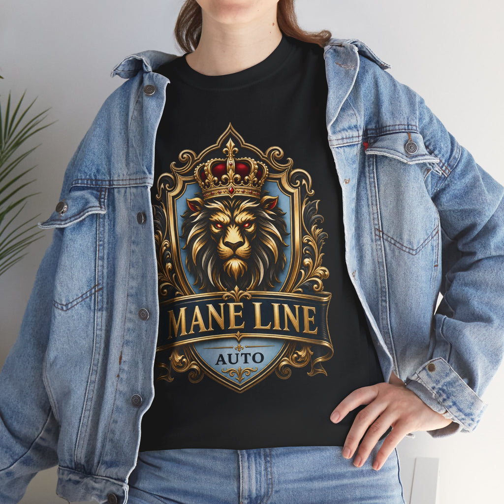 Lion Crest Tee — "Mane Line Auto" Vintage Heraldic Graphic Shirt