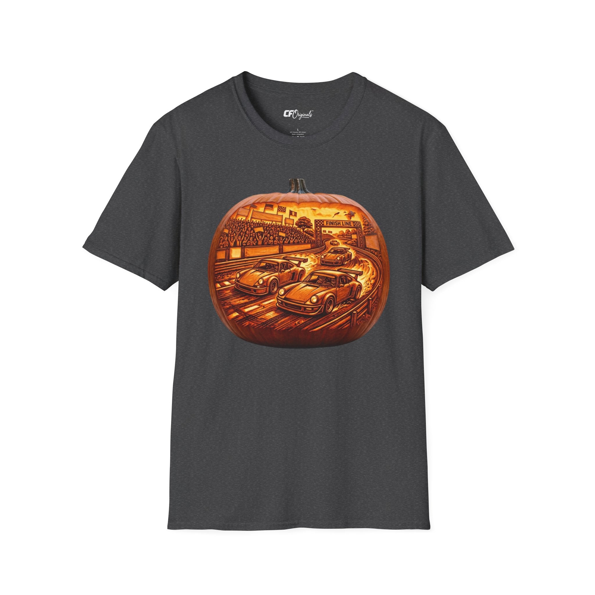 Vintage Racing Pumpkin T-Shirt — Retro Car Grand Prix Halloween Tee