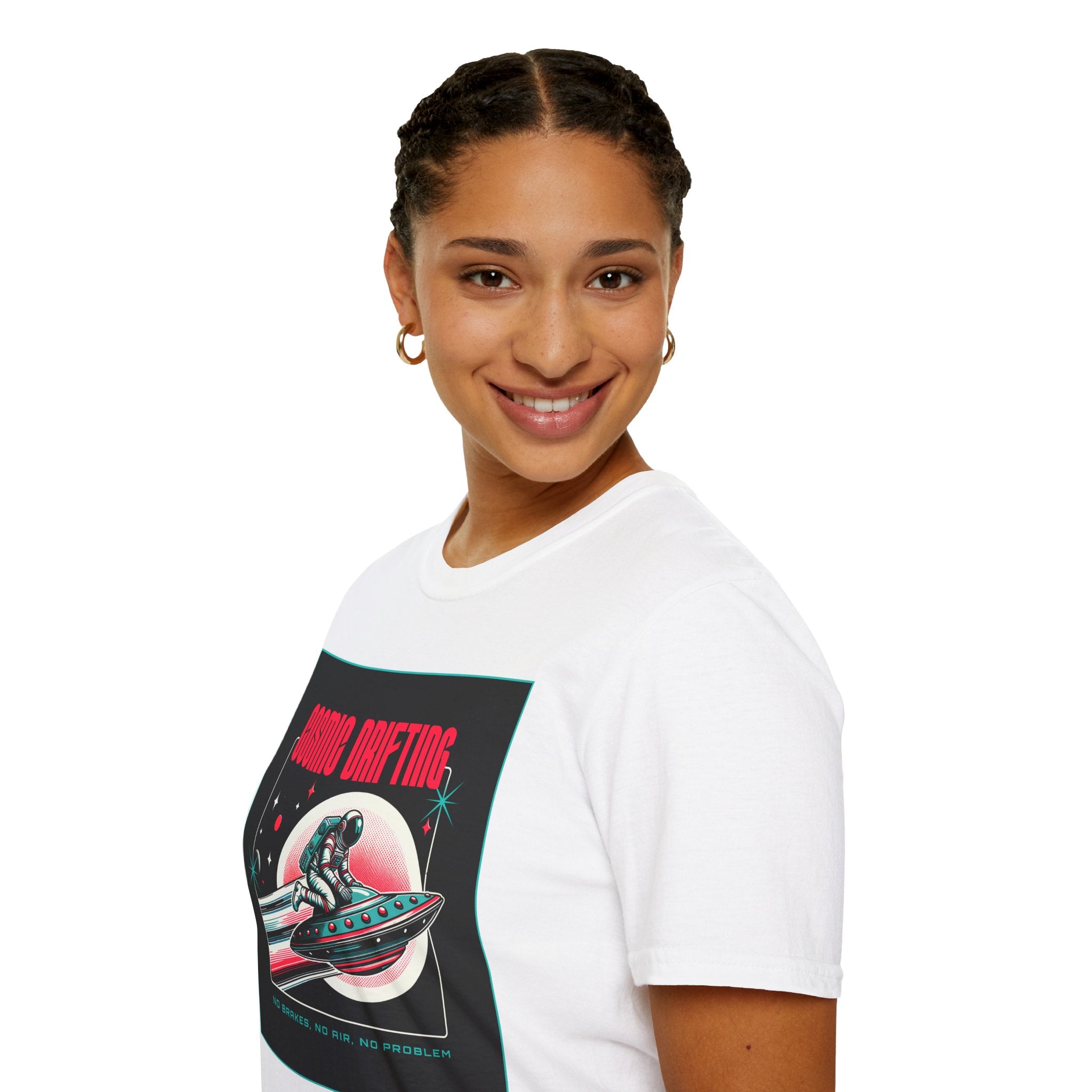 Cosmic Drifting T-Shirt — Retro Astronaut & UFO Vintage Space Tee