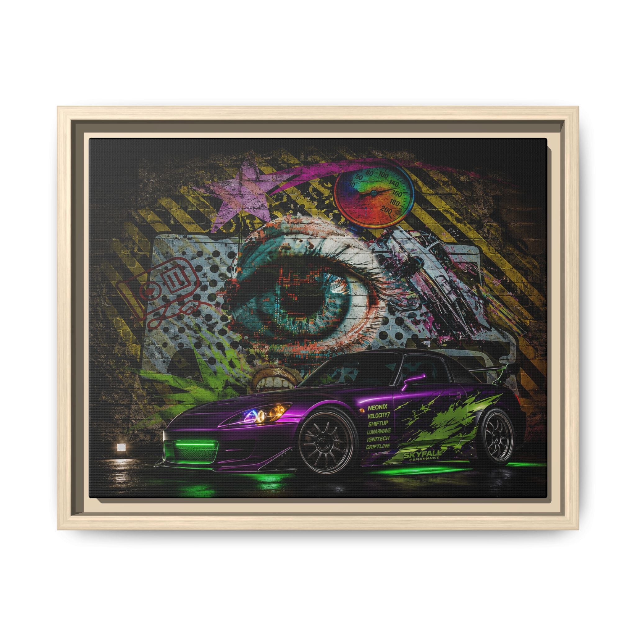 Graffiti Sports Car Matte Canvas - Framed Wall Art