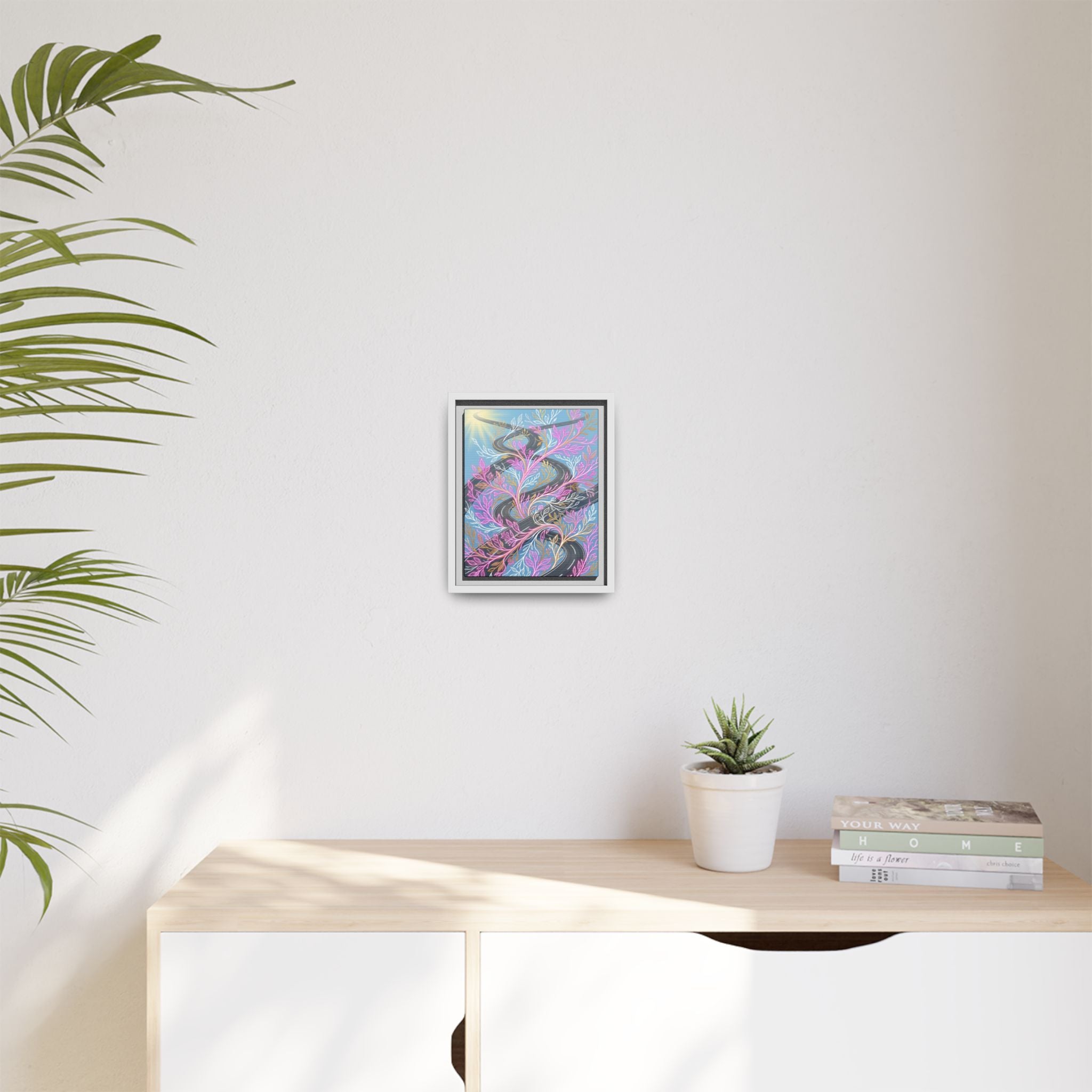 Framed Matte Canvas Floral Vines Wall Art — Pastel Botanical Abstract
