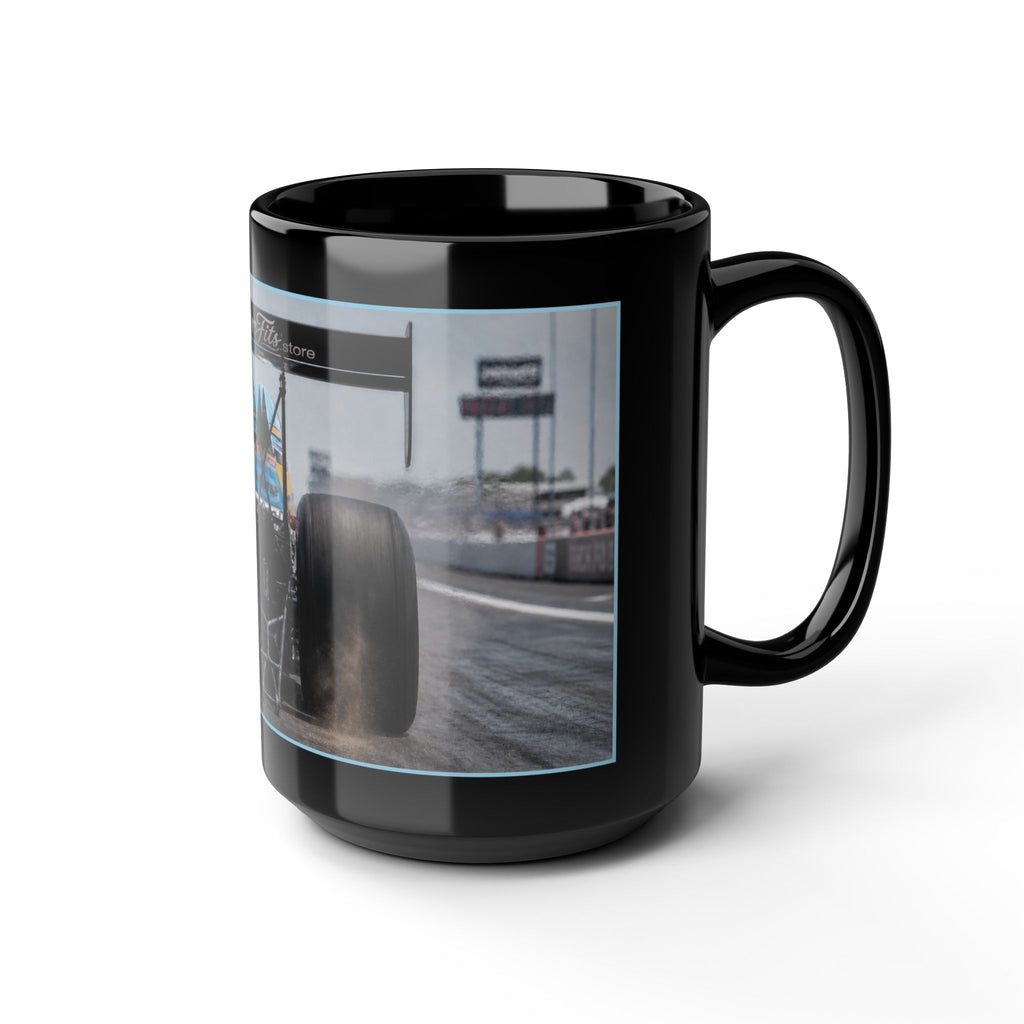 Dragster Racing Black Mug — High-Speed Drag Racing Photo Coffee Cup (11oz/15oz)
