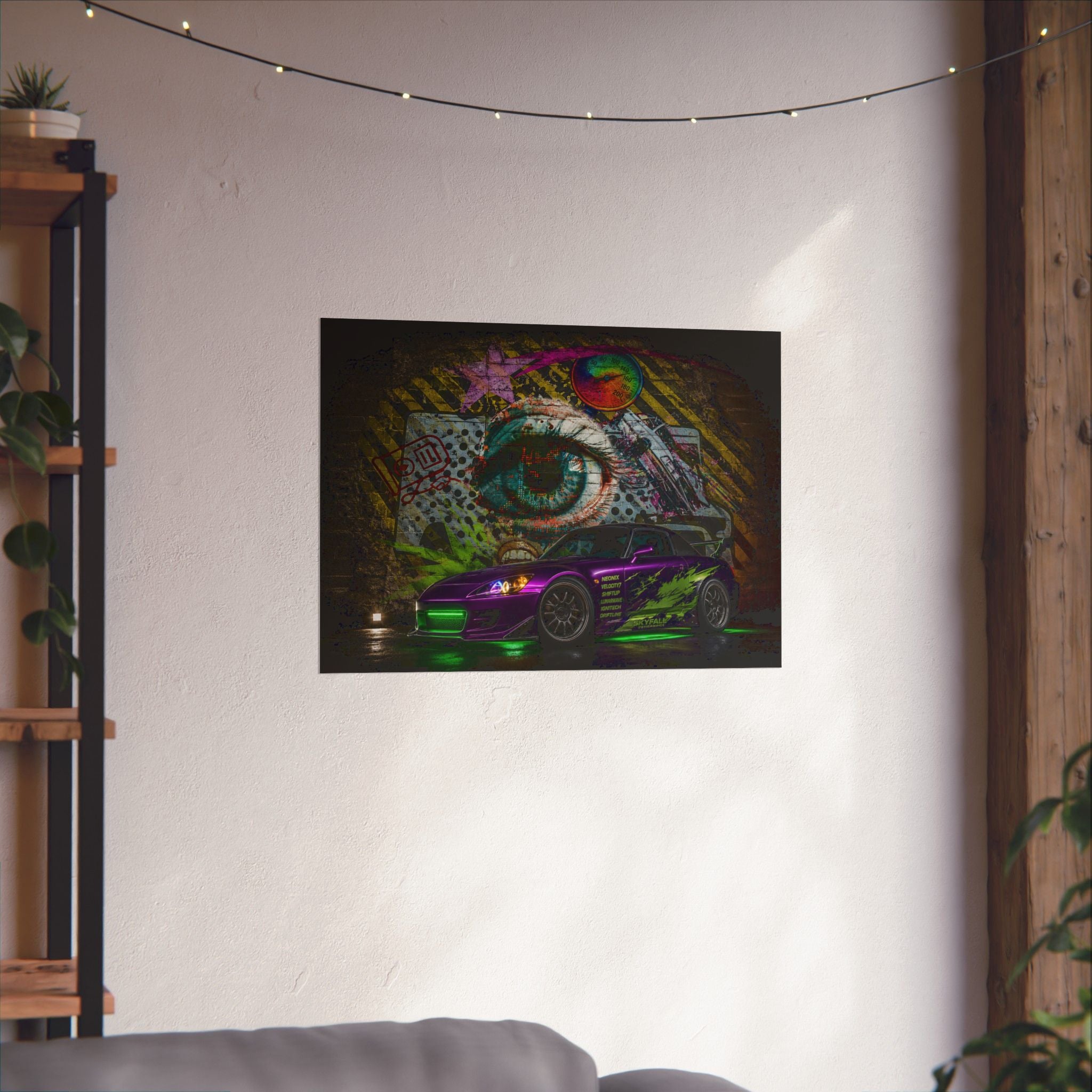 Graffiti Sports Car Matte Poster — Neon Drift Street Art Wall Print