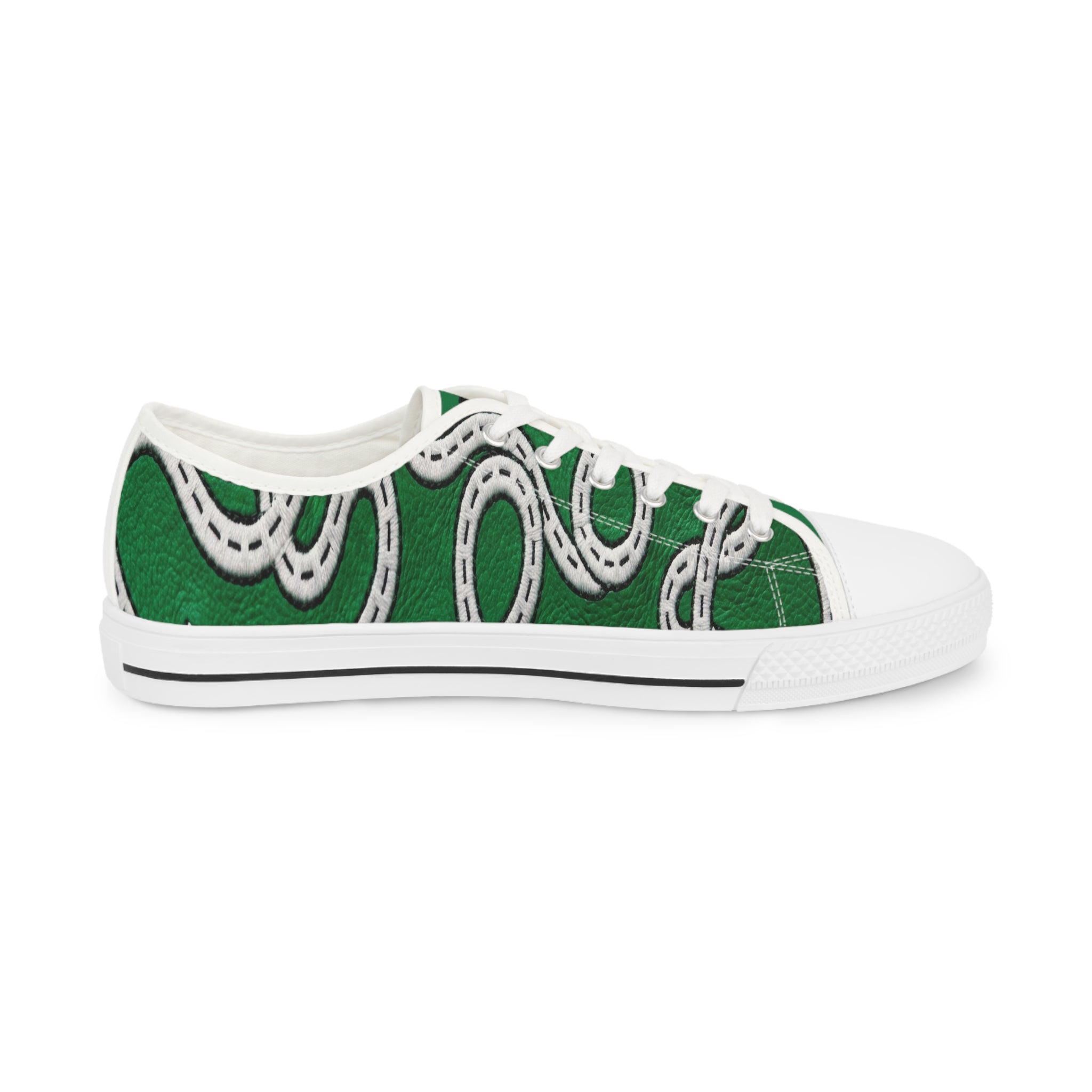 Road Design Canvas Shoes on Green Leather Print.