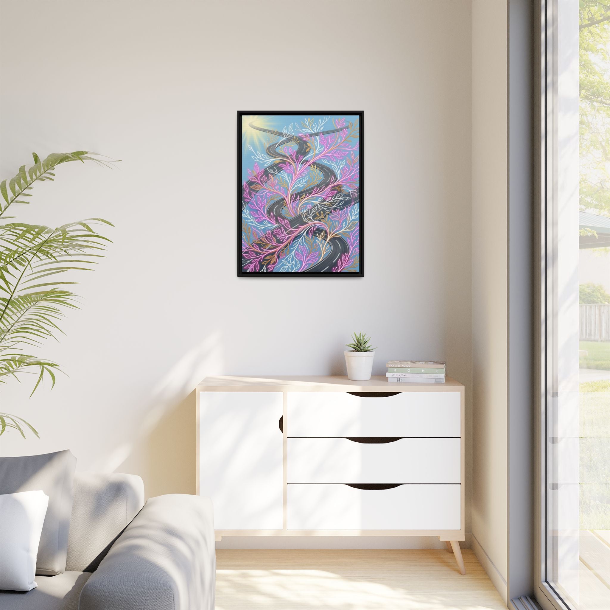 Framed Matte Canvas Floral Vines Wall Art — Pastel Botanical Abstract