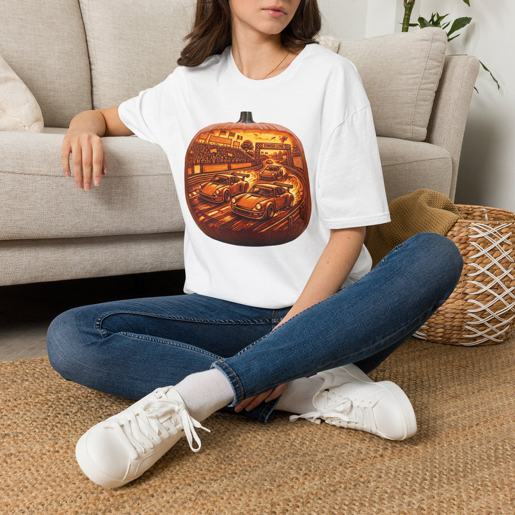 Vintage Racing Pumpkin T-Shirt — Retro Car Grand Prix Halloween Tee