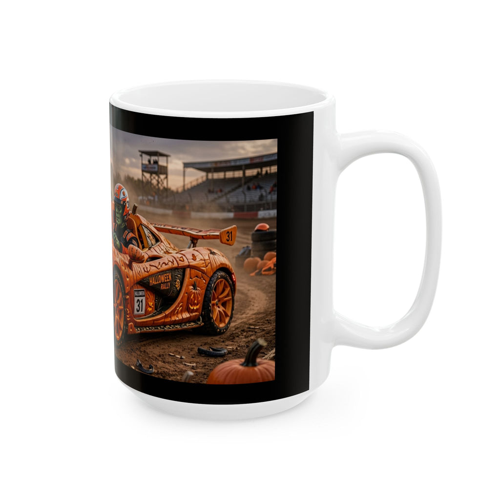 Racing Car Mug — Orange Pumpkin Sports Car (11oz & 15oz)