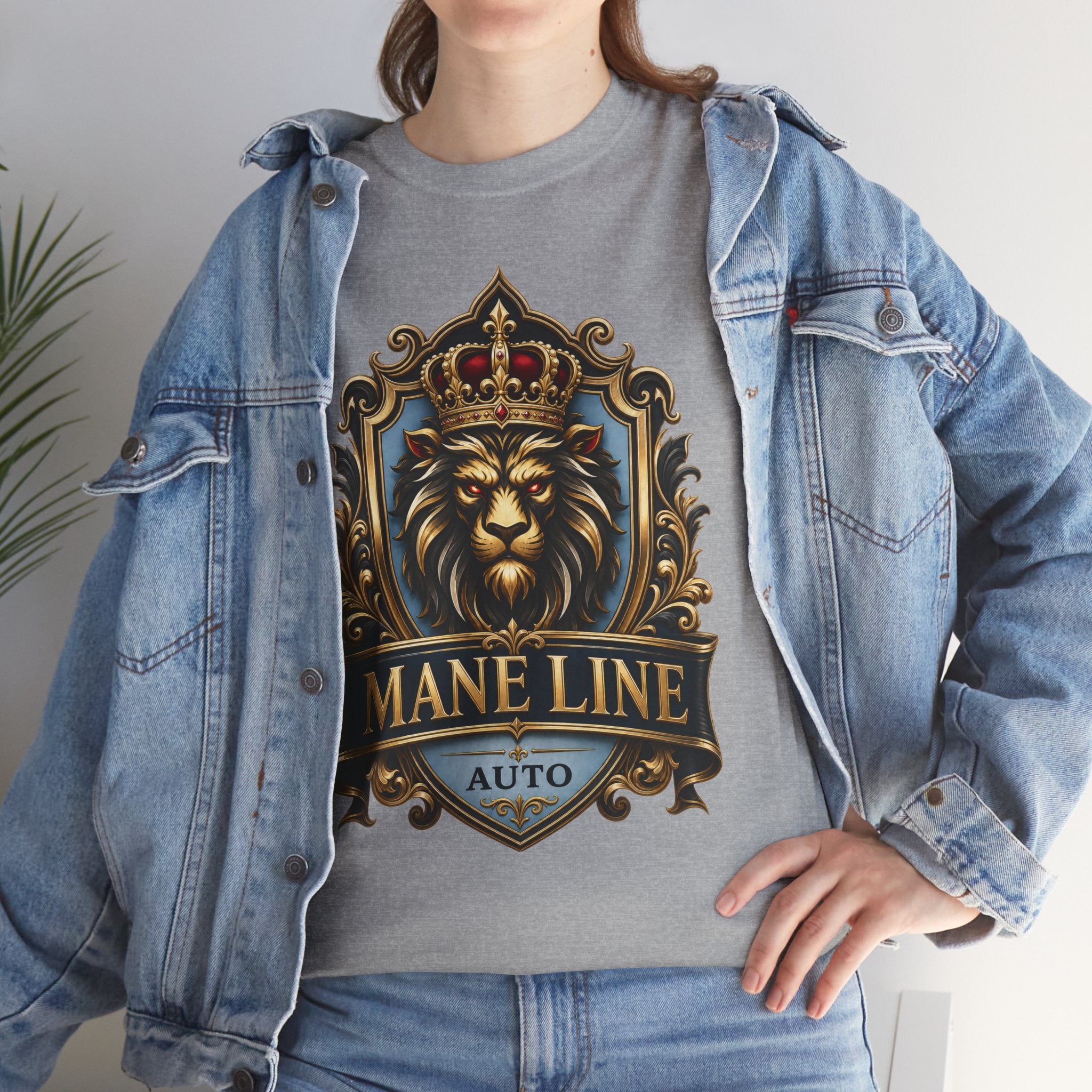 Lion Crest Tee — "Mane Line Auto" Vintage Heraldic Graphic Shirt