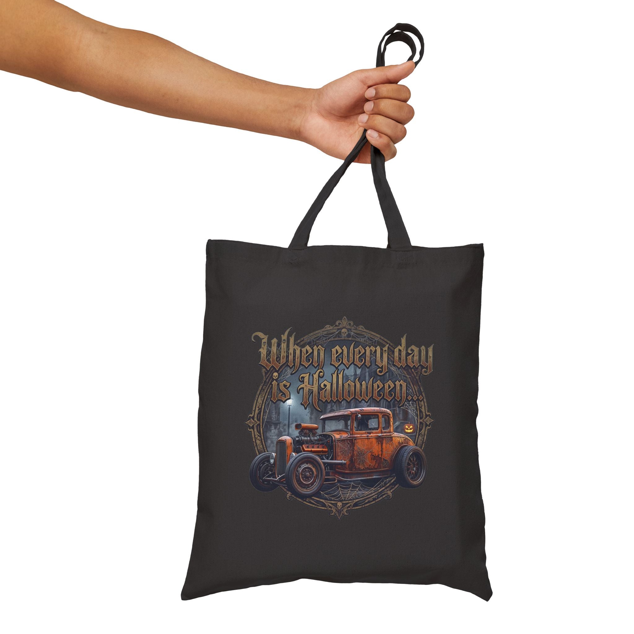 Halloween Vintage Car Tote Bag - "When Every Day is Halloween" Cotton Canvas Tote