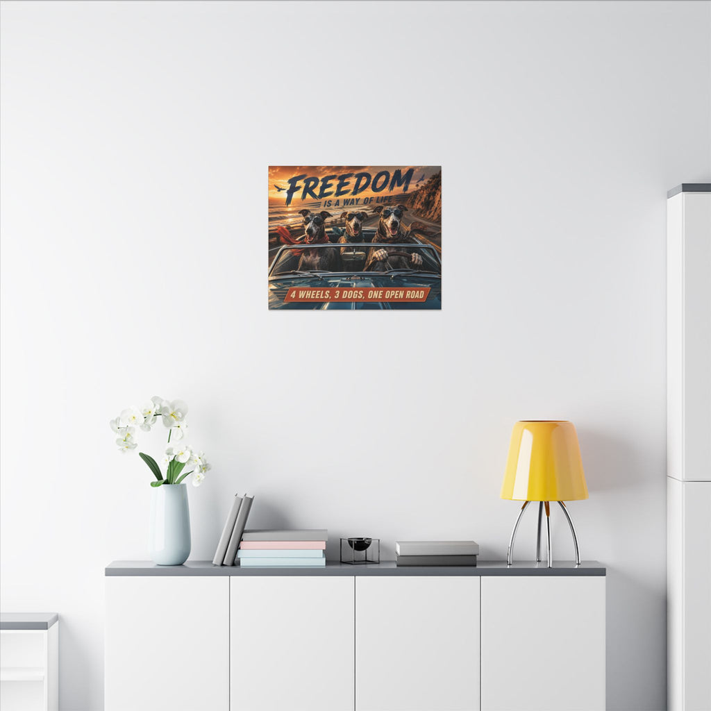 Canvas Wall Art - "Freedom Is A Way Of Life: 4 Wheels, 3 Dogs, One Open Road"