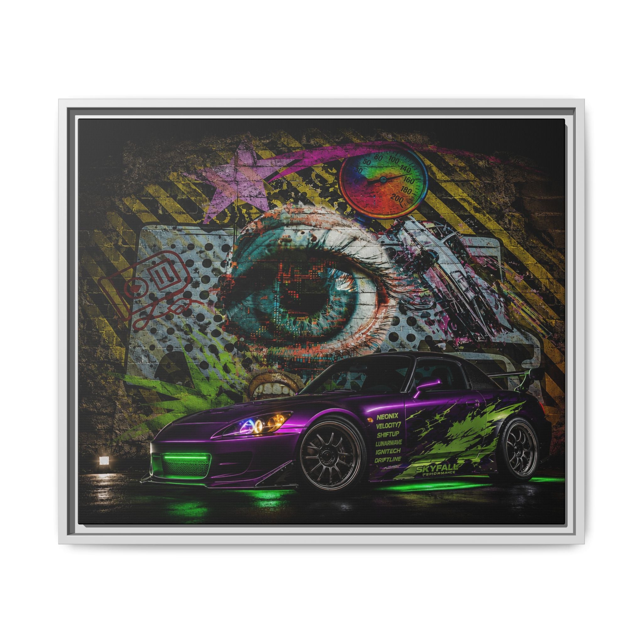 Graffiti Sports Car Matte Canvas - Framed Wall Art