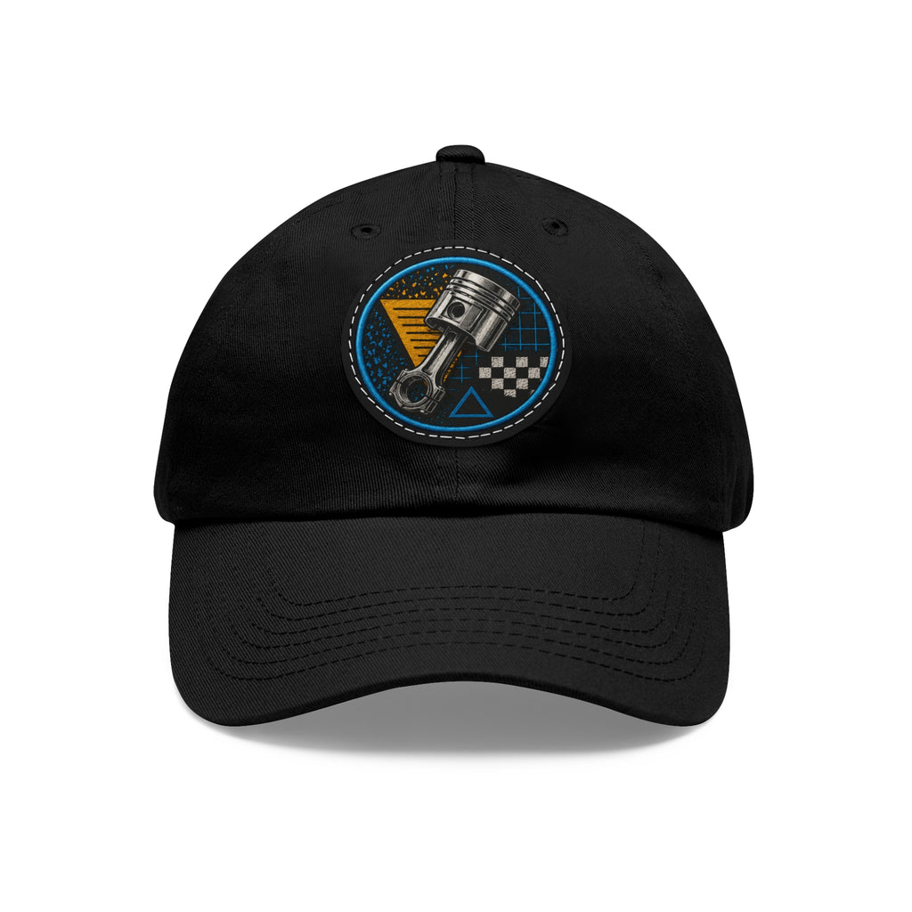 Racing Piston Patch Dad Hat — Vintage Motorhead Leather Patch Cap