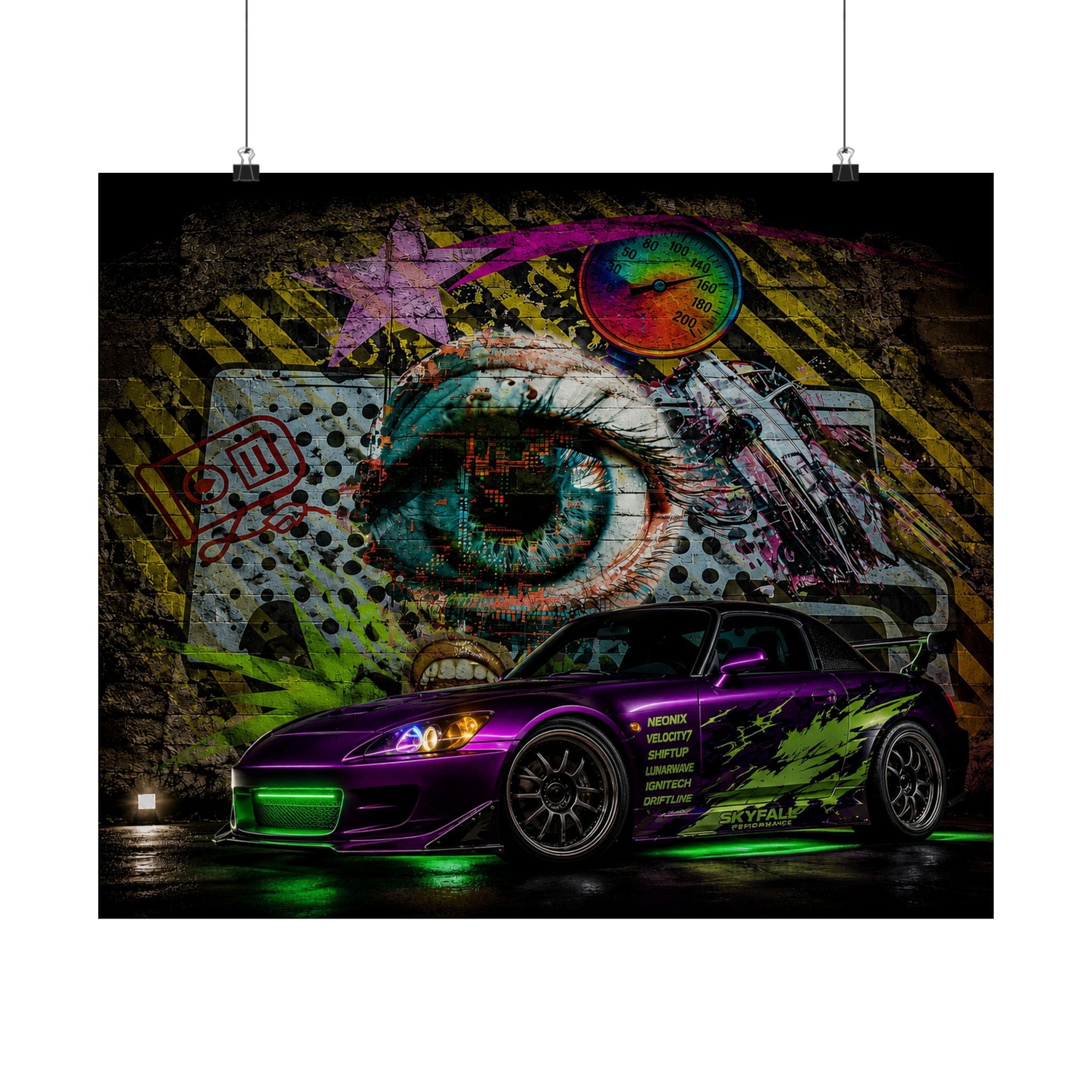 Graffiti Sports Car Matte Poster — Neon Drift Street Art Wall Print