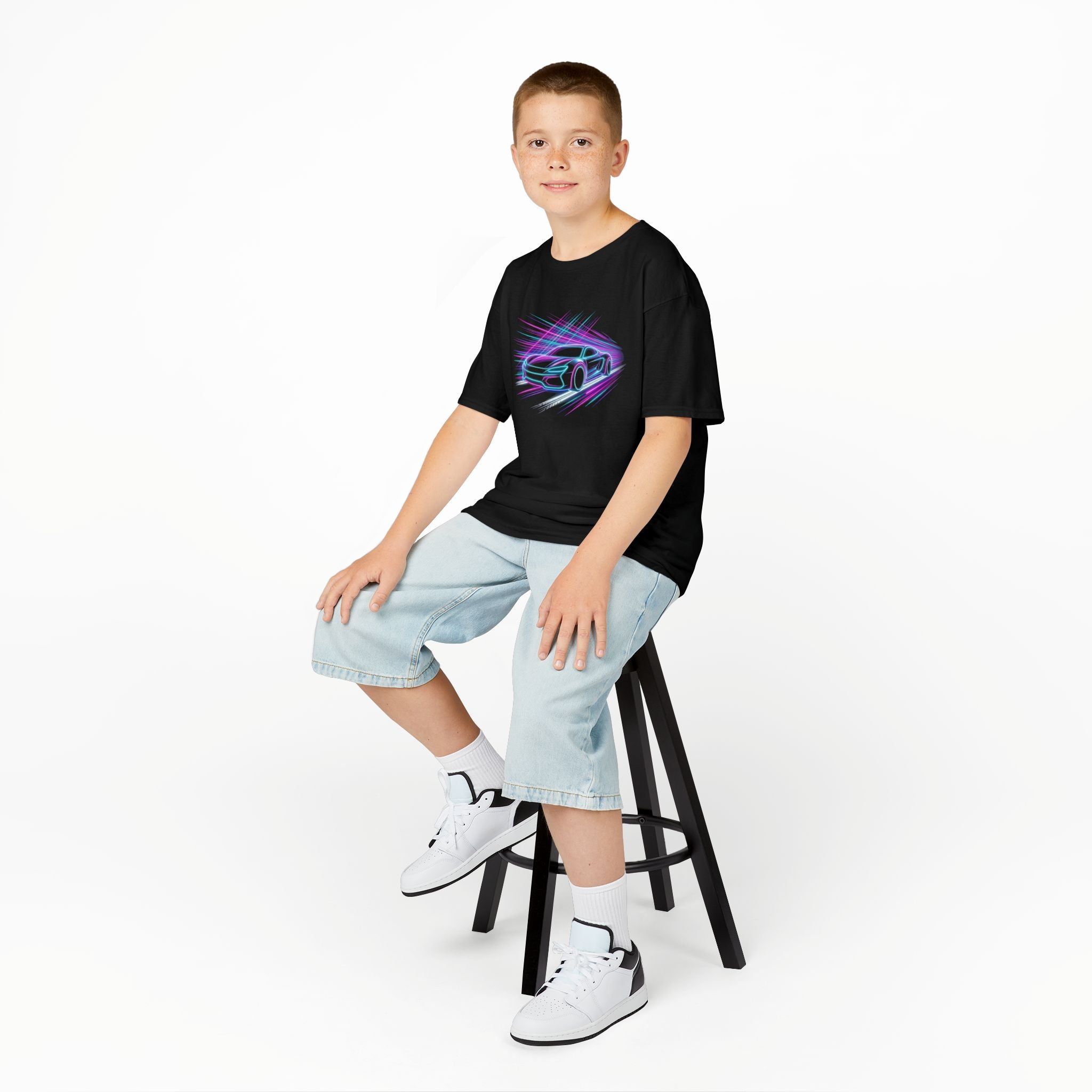 Kids Neon Speed Car Tee — Racing Graphic