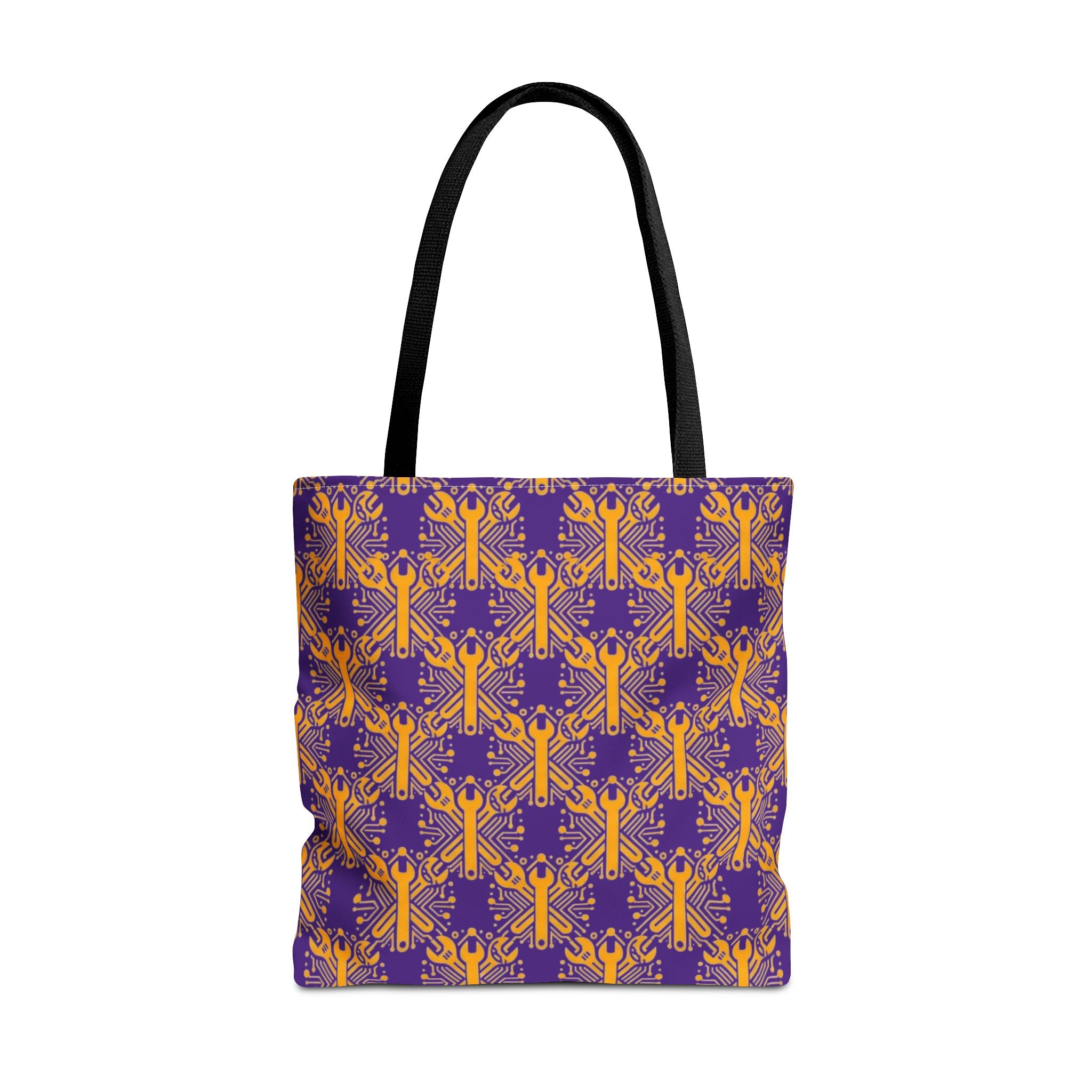 Purple & Gold Wrench Pattern Tote Bag – Automotive All-Over Print Tote