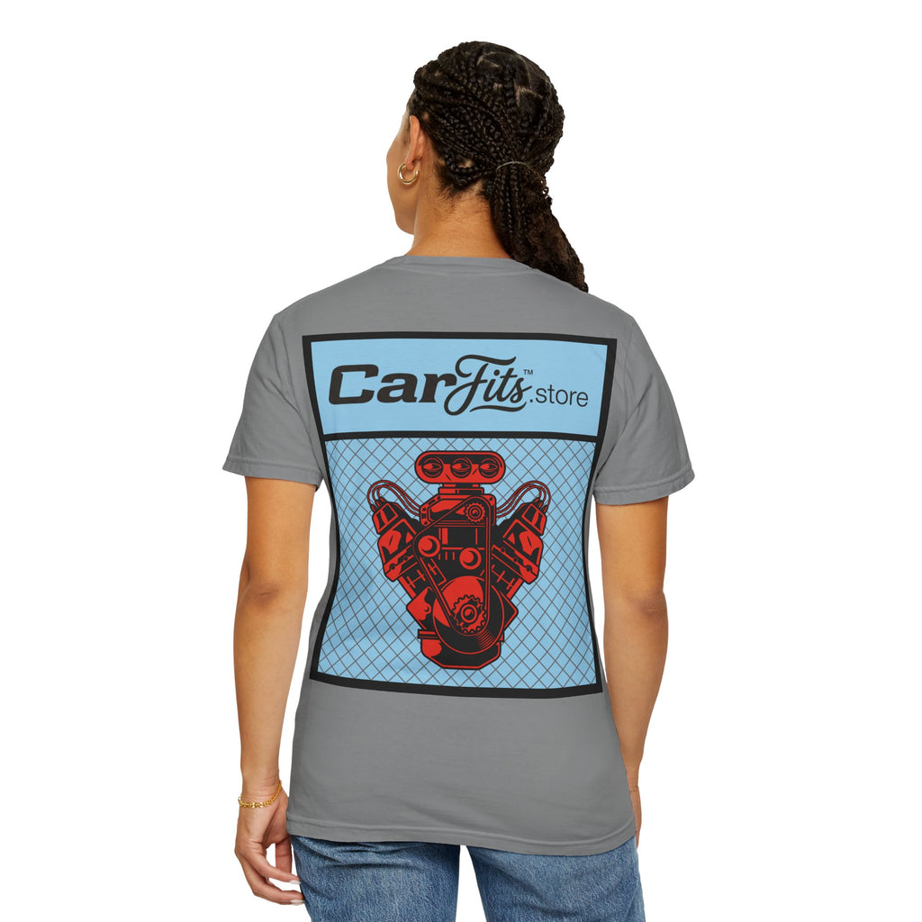 CarFits.store Big Prints T-Shirt — Retro Engine & Scenic Drive