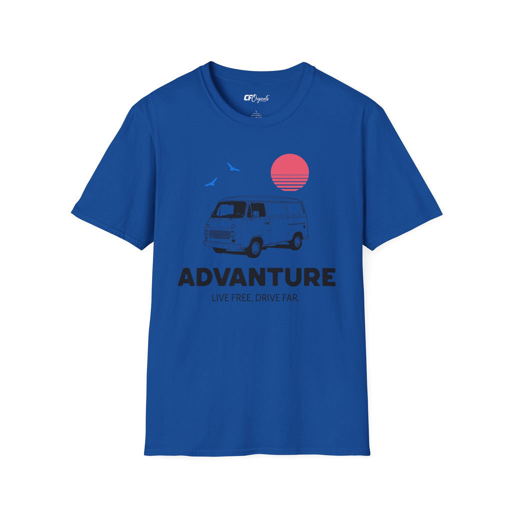 Adventure Van T‑Shirt — Retro Camper Sunset Graphic Tee