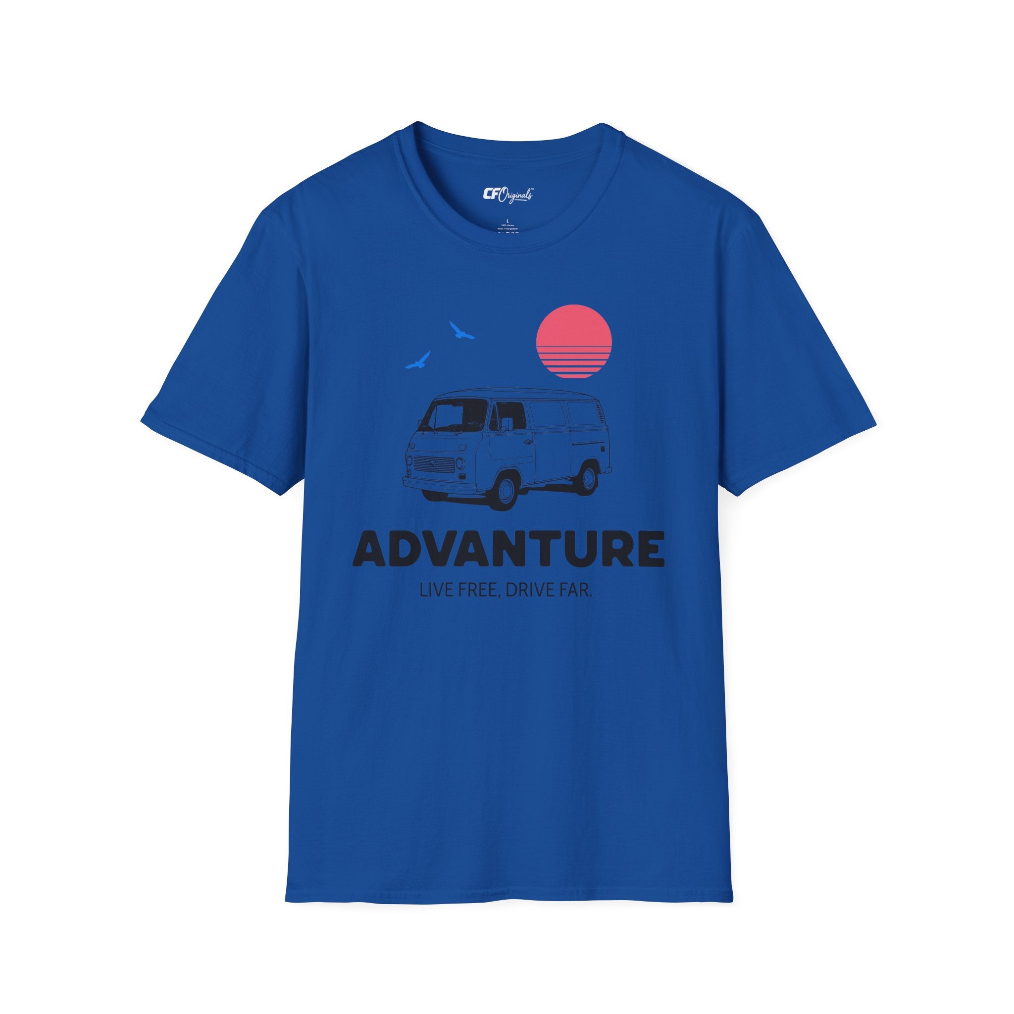 Adventure Van T‑Shirt — Retro Camper Sunset Graphic Tee