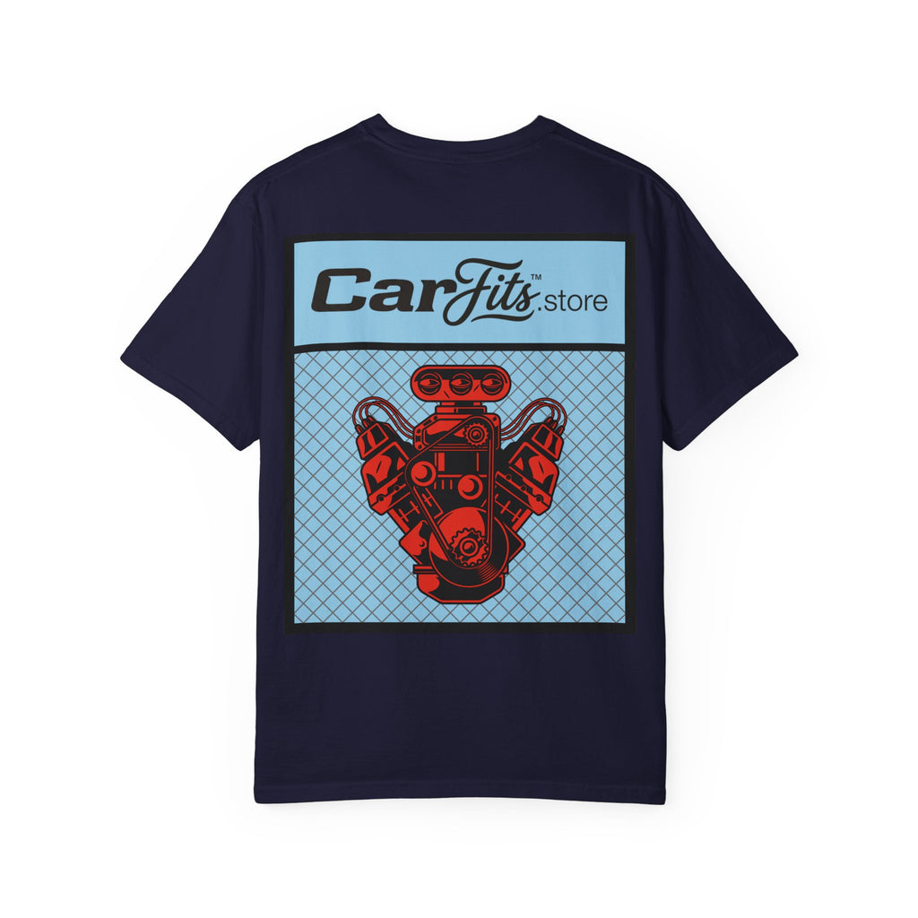CarFits.store Big Prints T-Shirt — Retro Engine & Scenic Drive