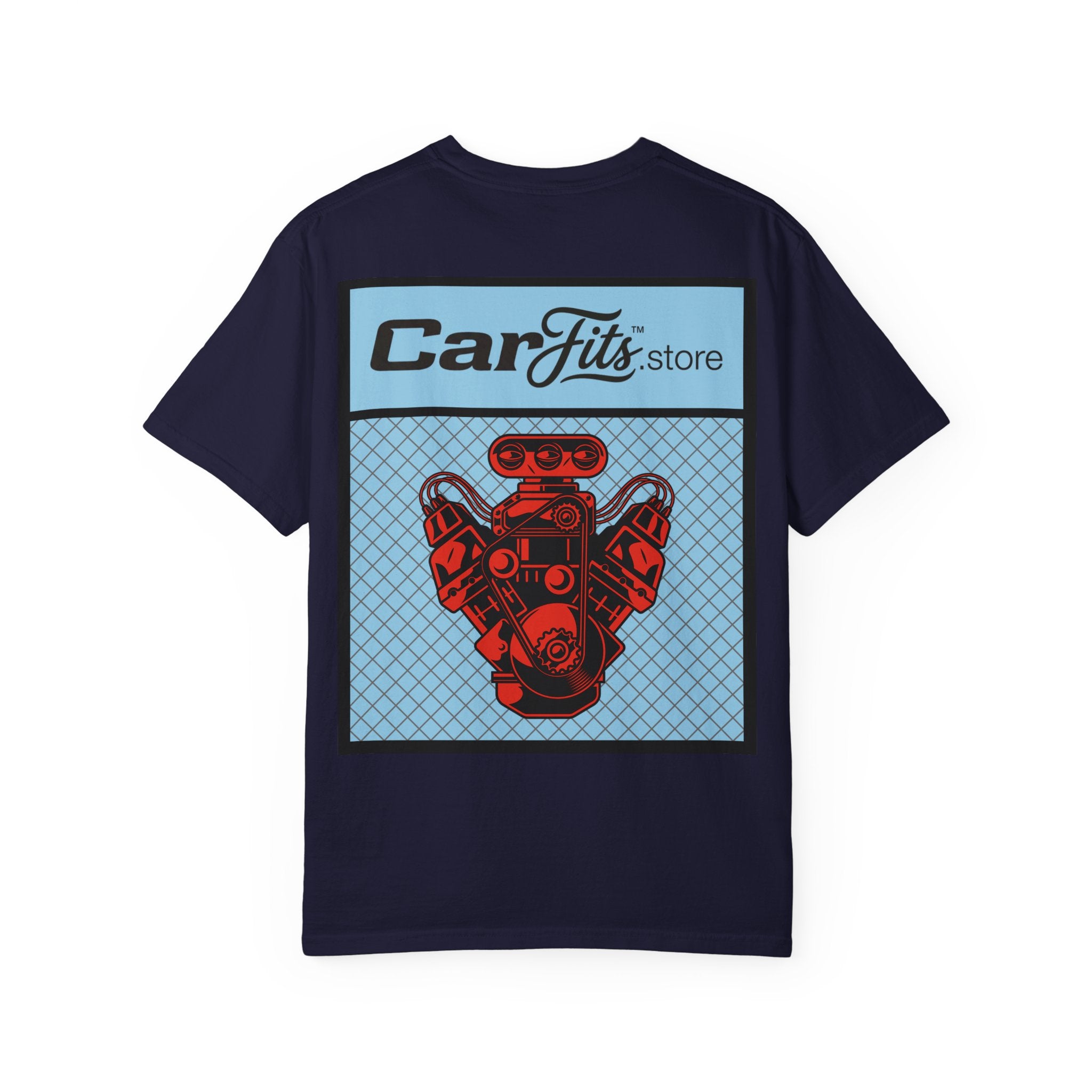 CarFits.store Big Prints T-Shirt — Retro Engine & Scenic Drive