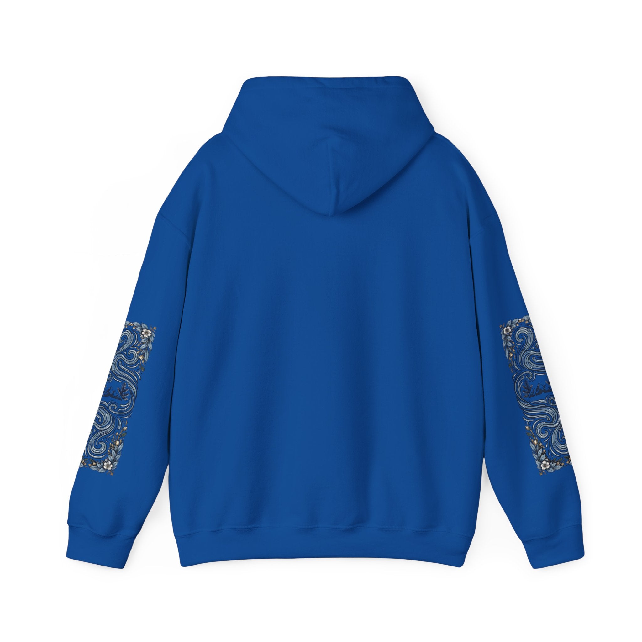 Nature Is Calling Hoodie — Scenic Mountain Graphic Hooded Sweatshirt with Sleeve Paisley Art