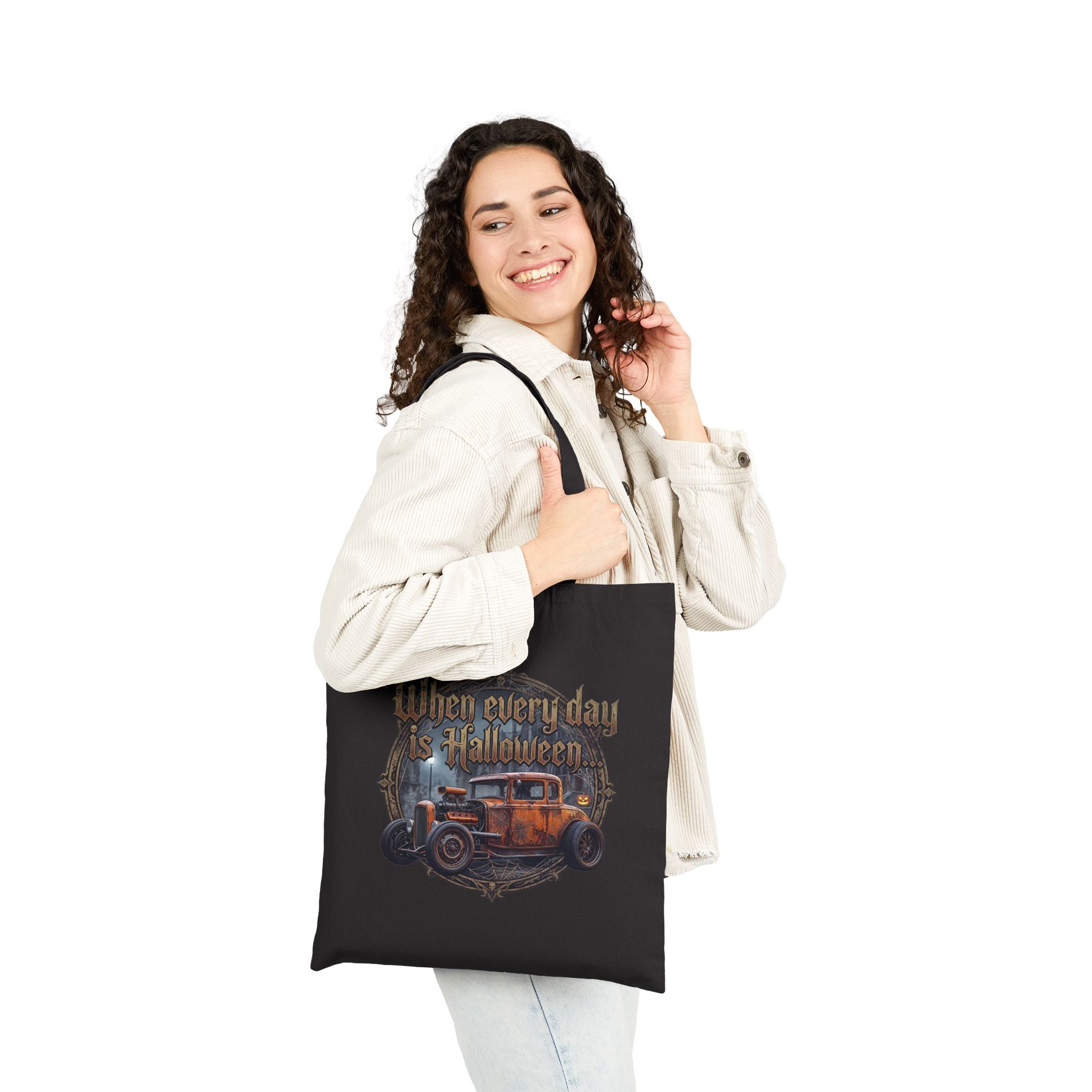 Halloween Vintage Car Tote Bag - "When Every Day is Halloween" Cotton Canvas Tote