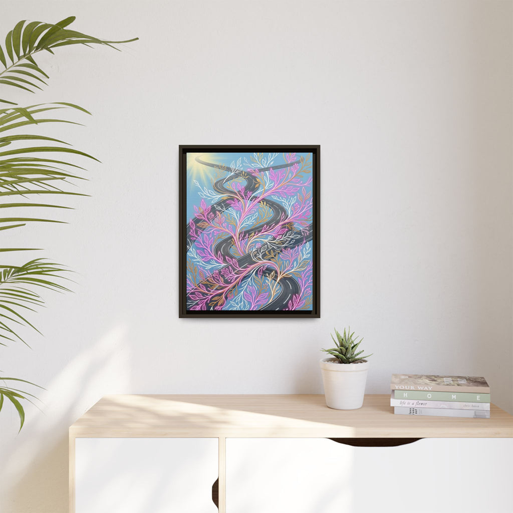 Framed Matte Canvas Floral Vines Wall Art — Pastel Botanical Abstract