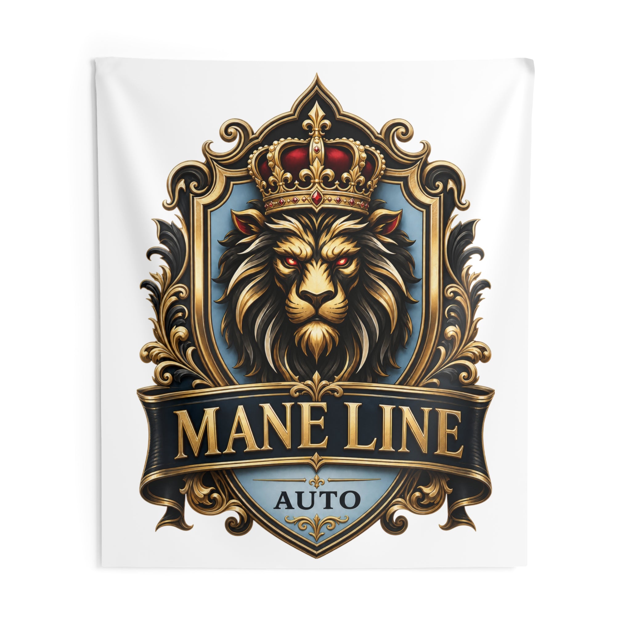 Lion Crest Wall Tapestry – 'Mane Line Auto' Regal Emblem Décor