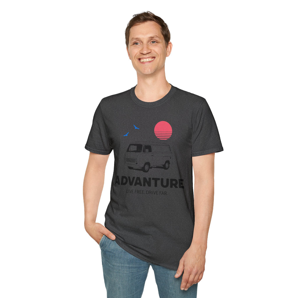 Adventure Van T‑Shirt — Retro Camper Sunset Graphic Tee