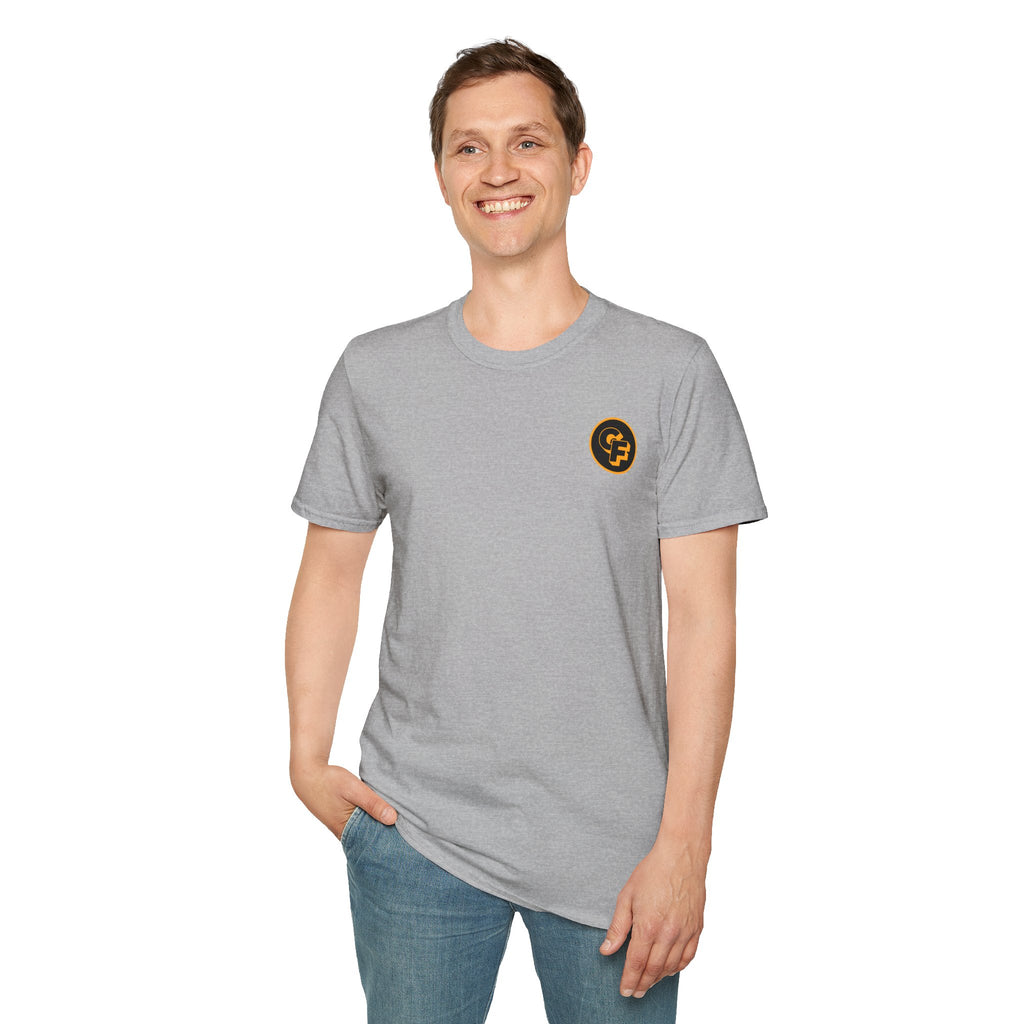Minimal Orange CF Logo T-Shirt — Subtle Chest & Statement Back Graphic